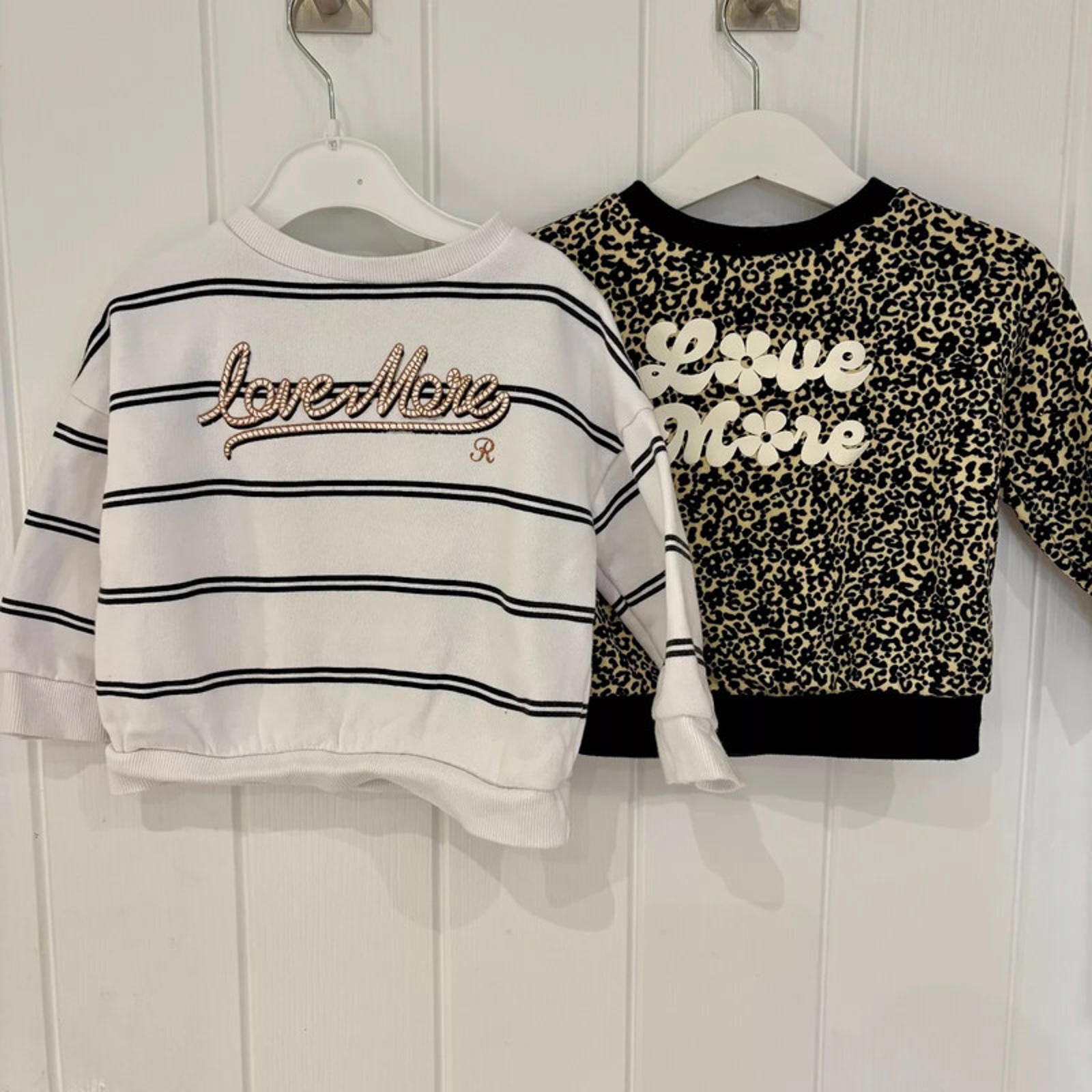 Baby Girl 9-12 months River Island 2 Love More Sweatshirts Stripe Leopard (2125)
