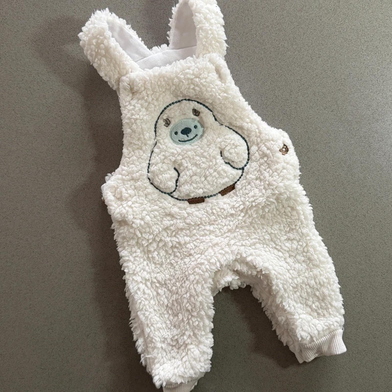 Baby Boy 1 month 4.5 kg F&F White Fluffy Fleece Dungarees (56 12)