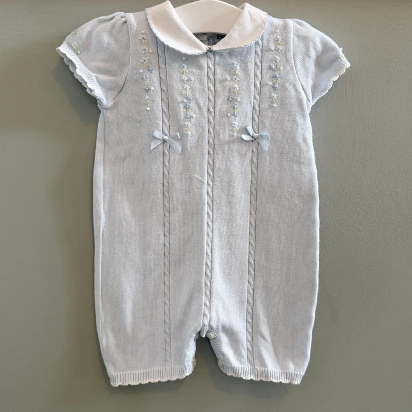 Baby Girl 3 months Sarah Louise Blue Collared Knitted Romper (22 31)