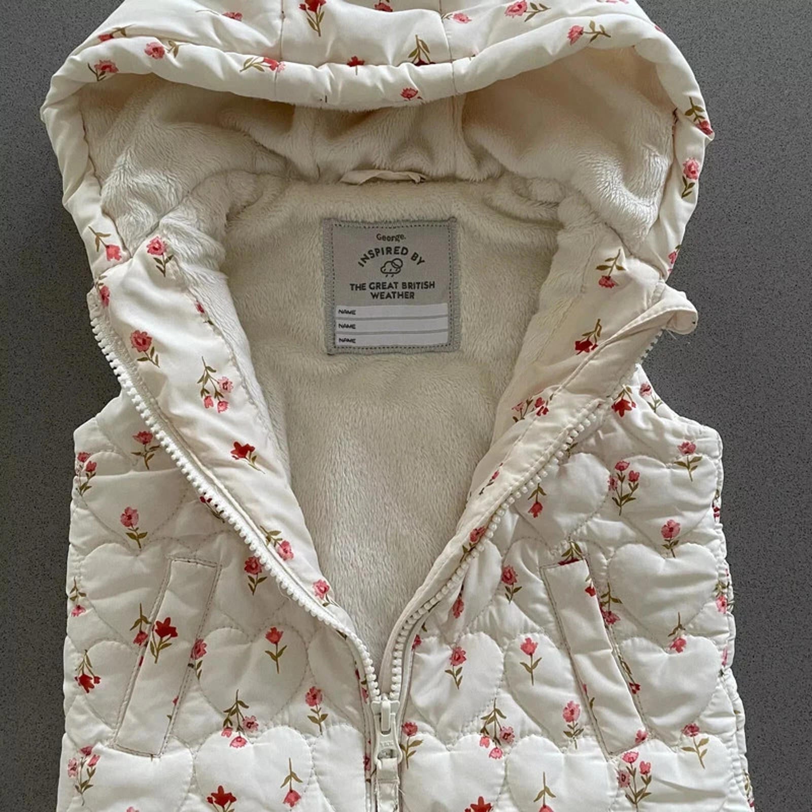 Baby Girl 3-6 months George Floral Padded Hooded Bodywarmer  (46 03)
