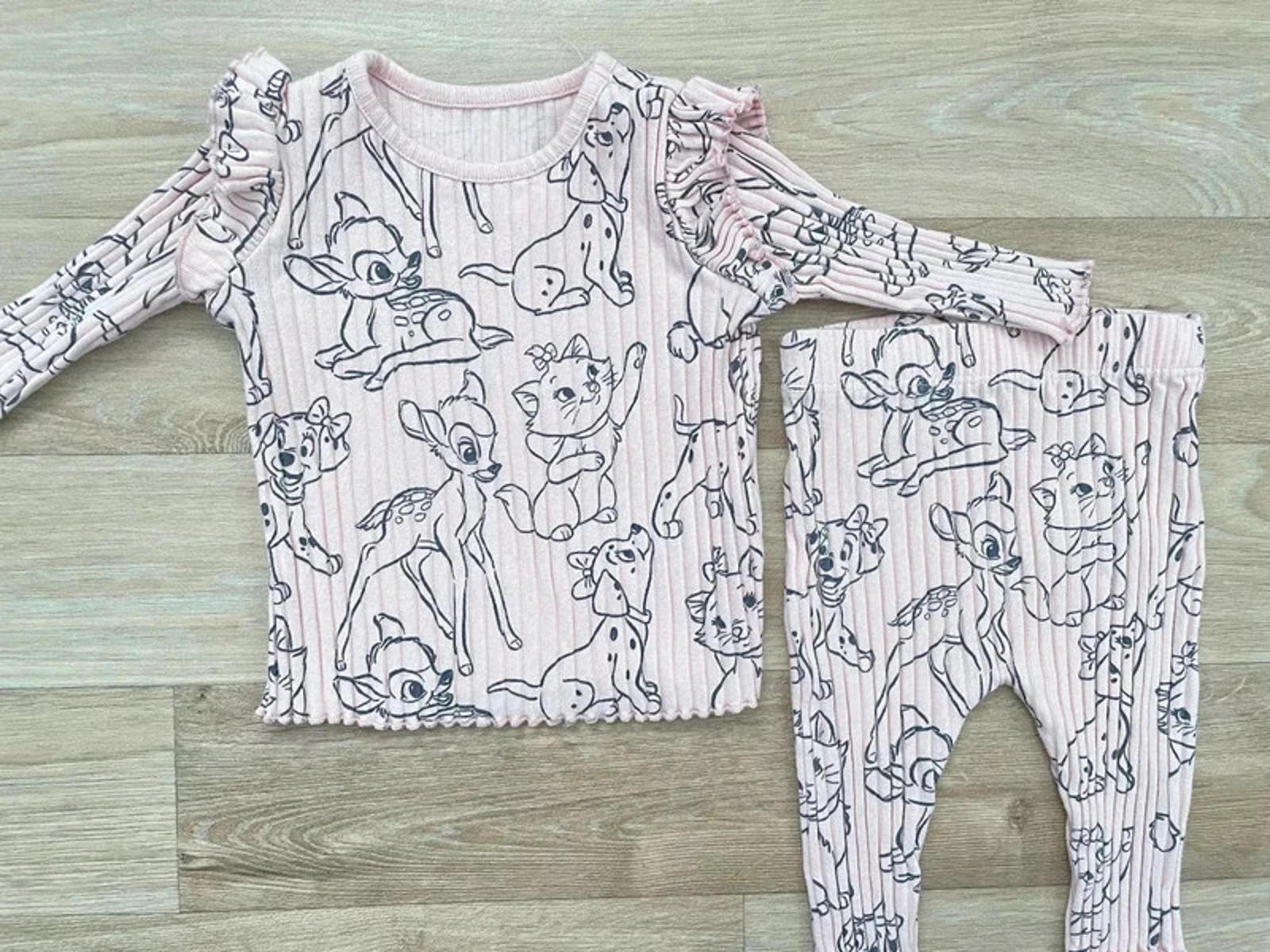 Baby Girl 0-3 months Disney character Pink Ribbed 2 Piece Outfit Ruffles (45 35)