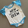 Baby Boy 0-3 months White Blue New to the Crew Bodysuit Short Sleeve (44 02)