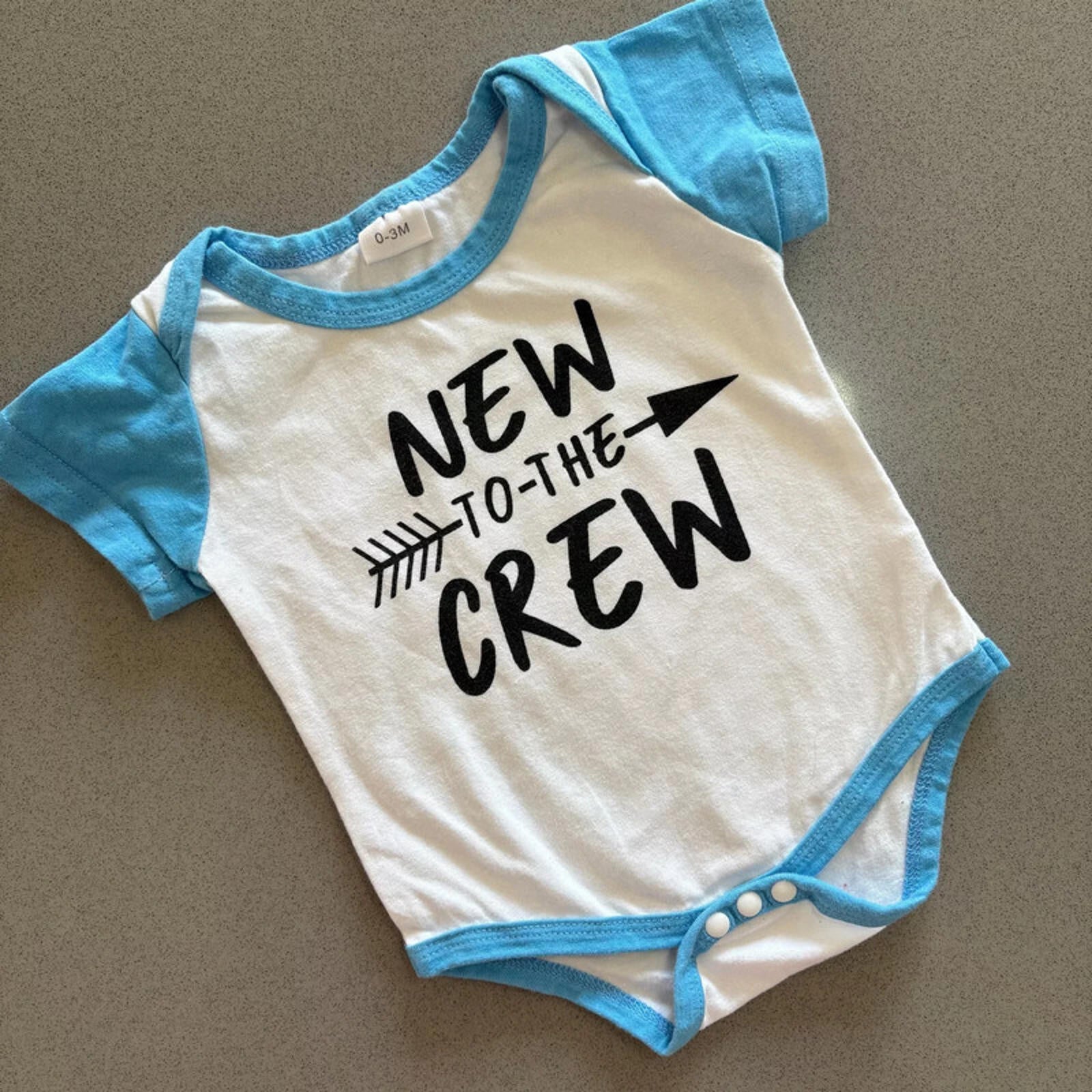 Baby Boy 0-3 months White Blue New to the Crew Bodysuit Short Sleeve (44 02)