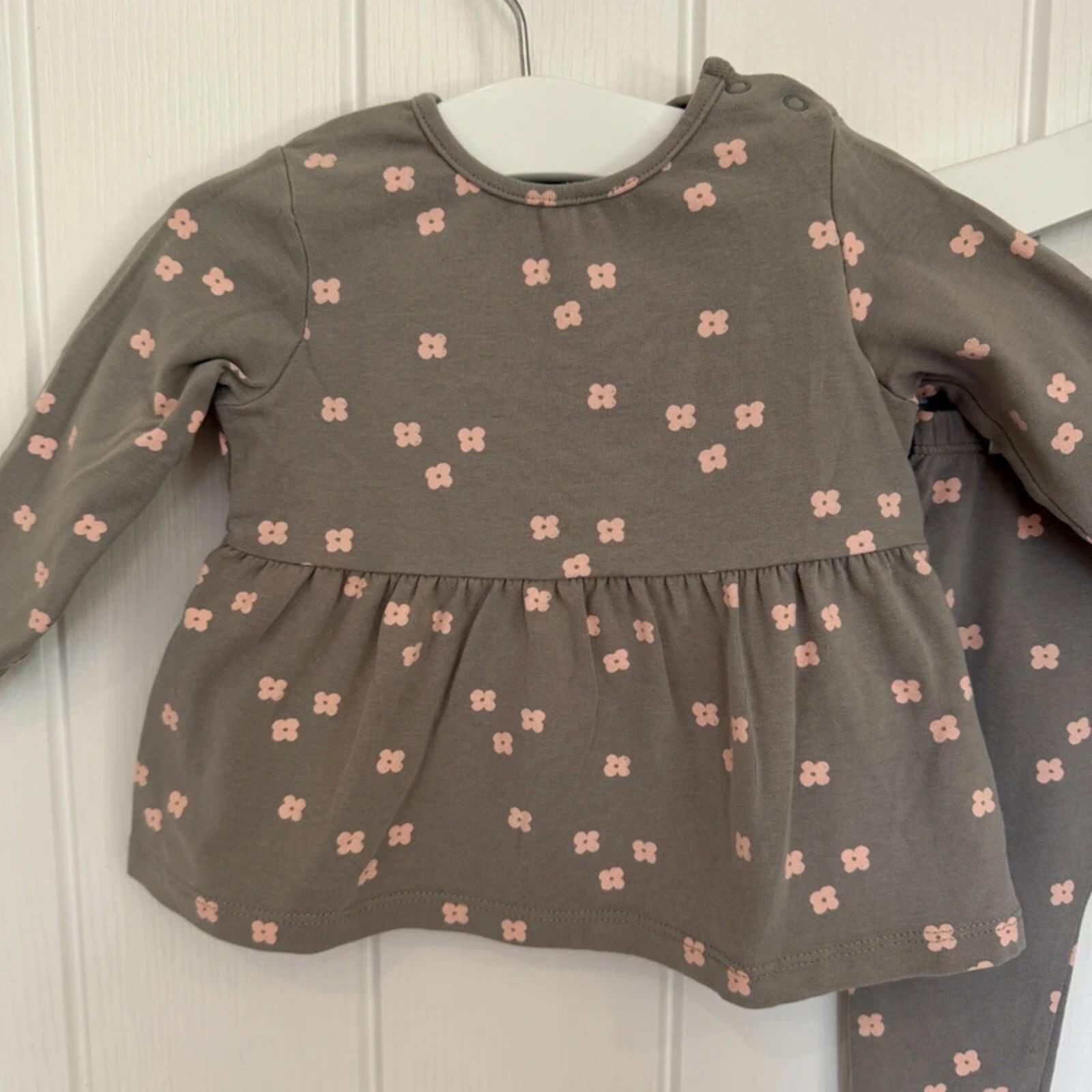Baby Girl 3-6 months Next Sp Grey Pink Flower 2 Piece Outfit (61 08)