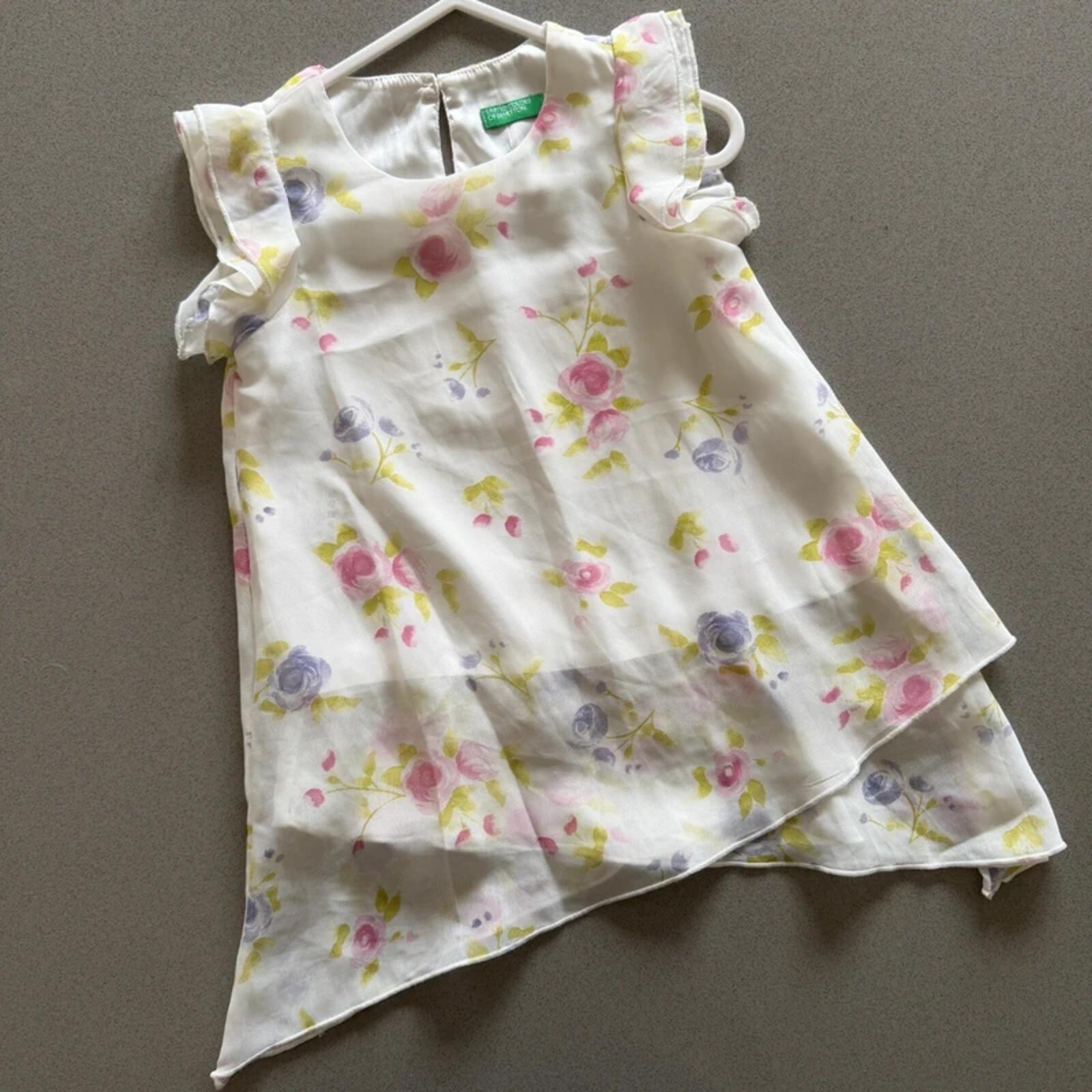 Baby Girl 12-18 months Benetton White Floaty Floral Smart Dress (55 31)