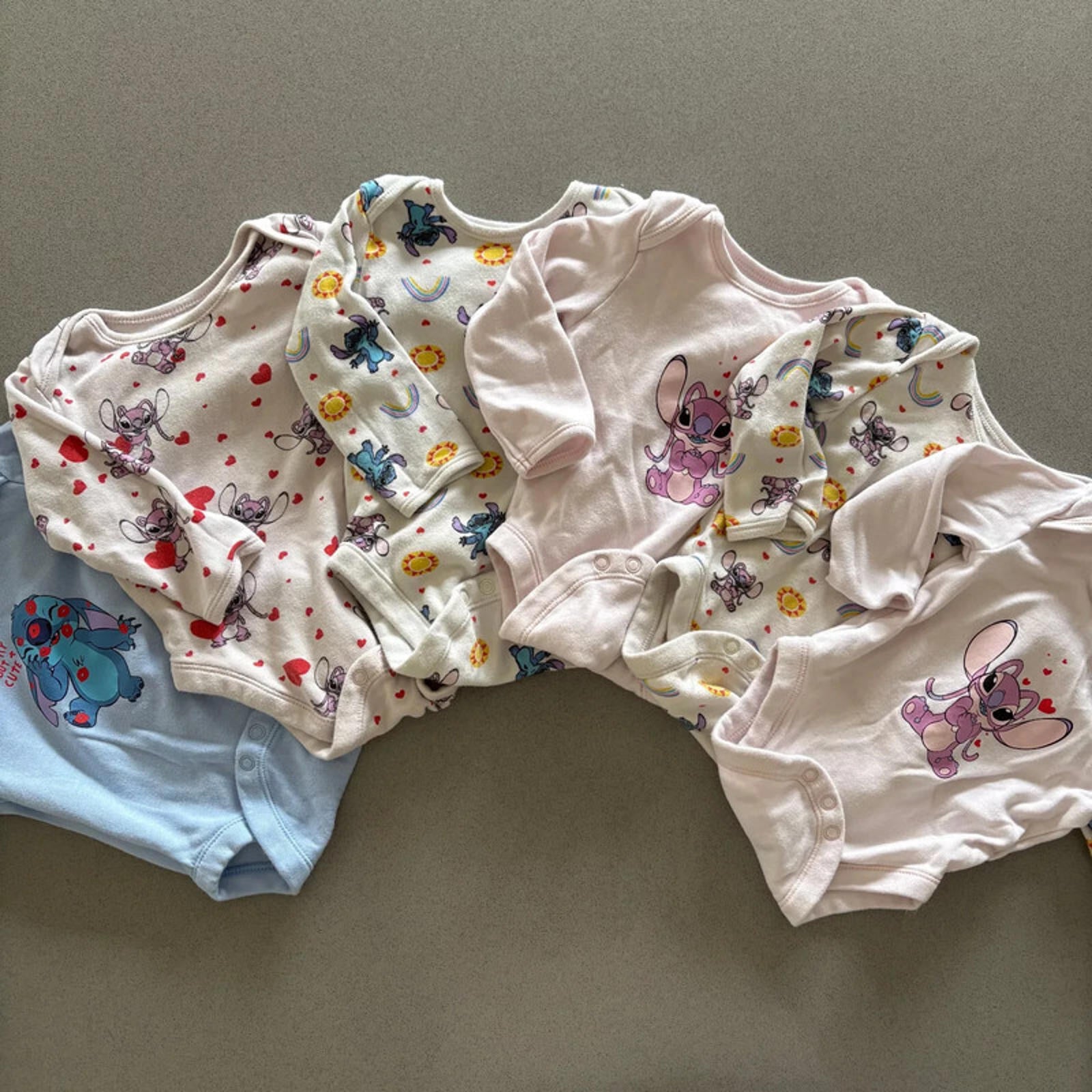 Baby Girl 3-6 months Disney Stitch George Set of 6 Long Sleeve Bodysuits (40 04)