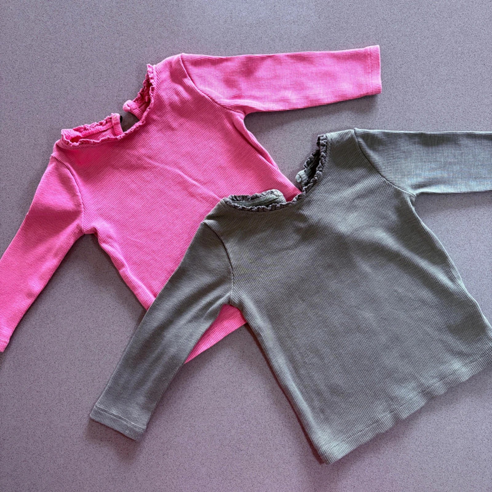 Baby Girl 3-6 months Next Set 2 Green Pink Long Sleeve Tops (25 08)
