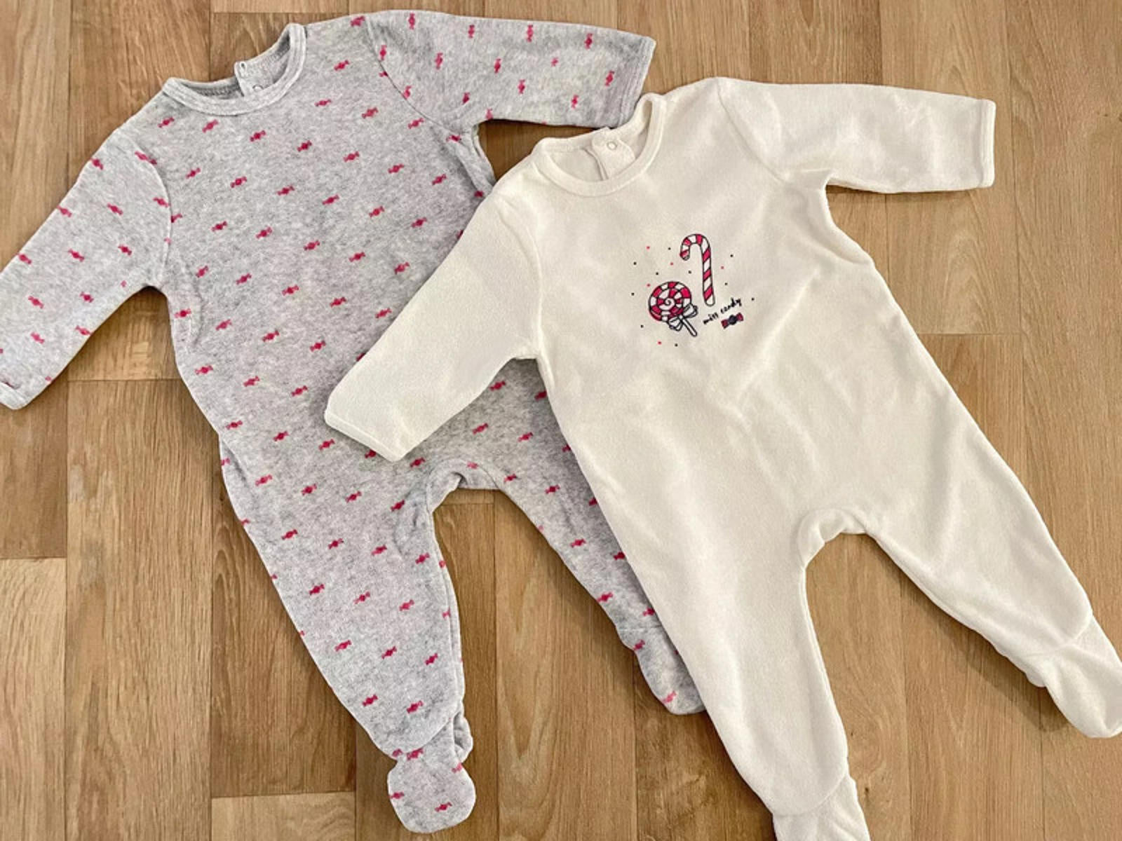 Baby Girl 3-6 months La Redoute Set of 2 Warm Babygrows White Grey  (32 12)