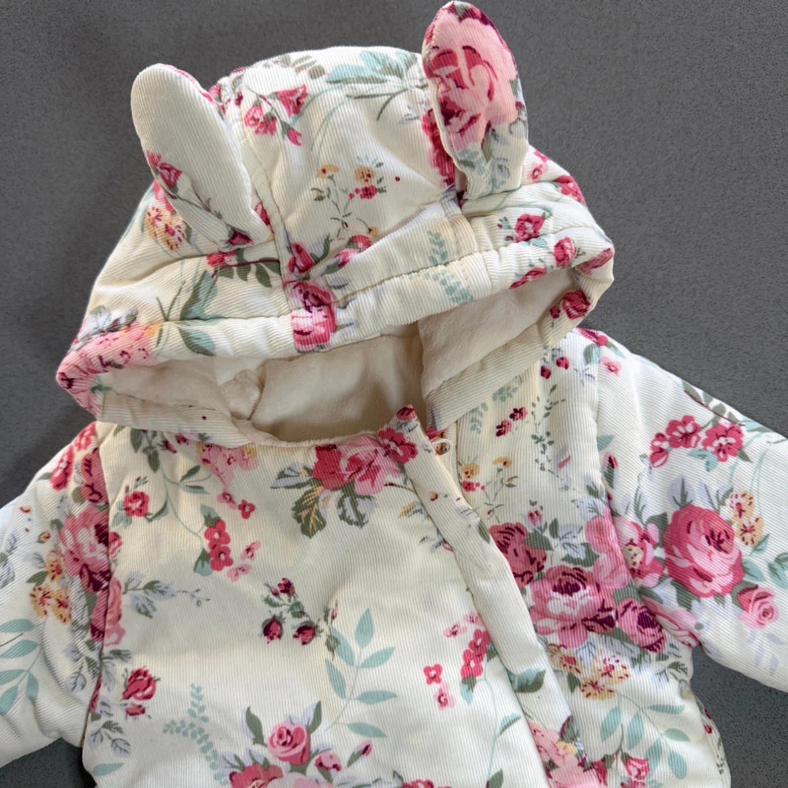 Baby Girl 0-3 months Next White Rose Needlecord Full Zip Snow Suit (61 14)