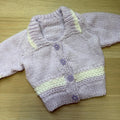 Baby Girl 0-3 months Hand Knitted Lilac Collared Cardigan (30 34)