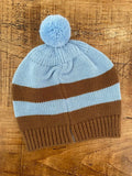 Baby Boy 0-6 months Blue Brown Striped Knitted Bobble Hat (37 22)