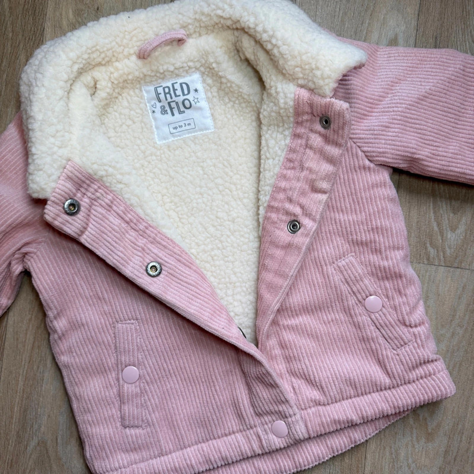 Baby Girl 0-3 months F&F Pink Corduroy Jacket with Borg Style Lining (42 31)