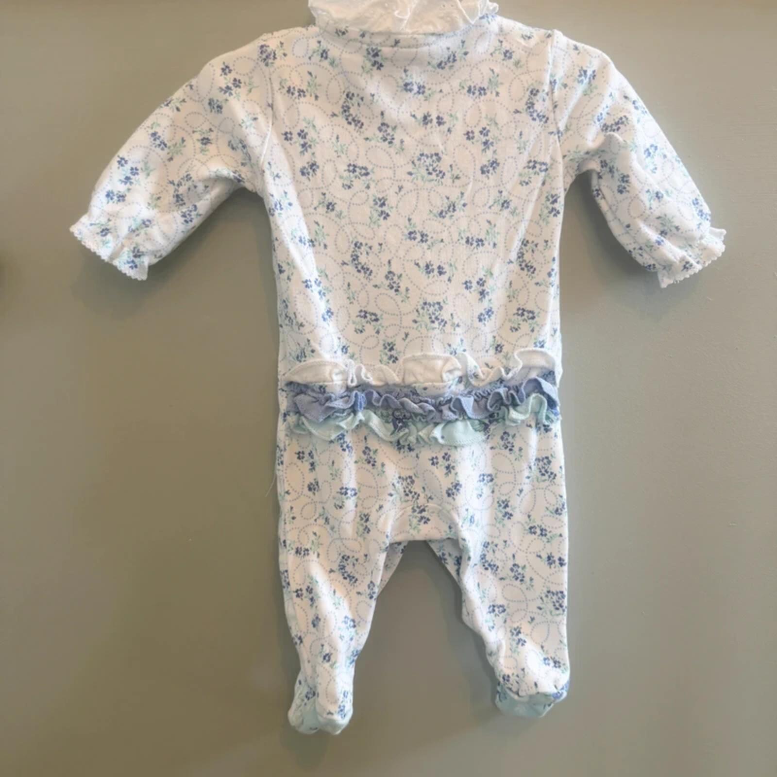 Baby Girl 1 month 4.5 kg Next Set 3 Blue Floral Babygrows with Ruffles (16 16)