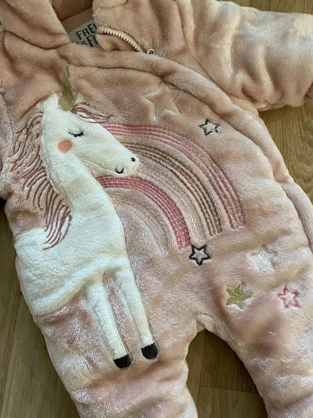 Baby Girl 1 month 4.5kg F&F Blush Pink Plush Unicorn Snowsuit (20 10 53)