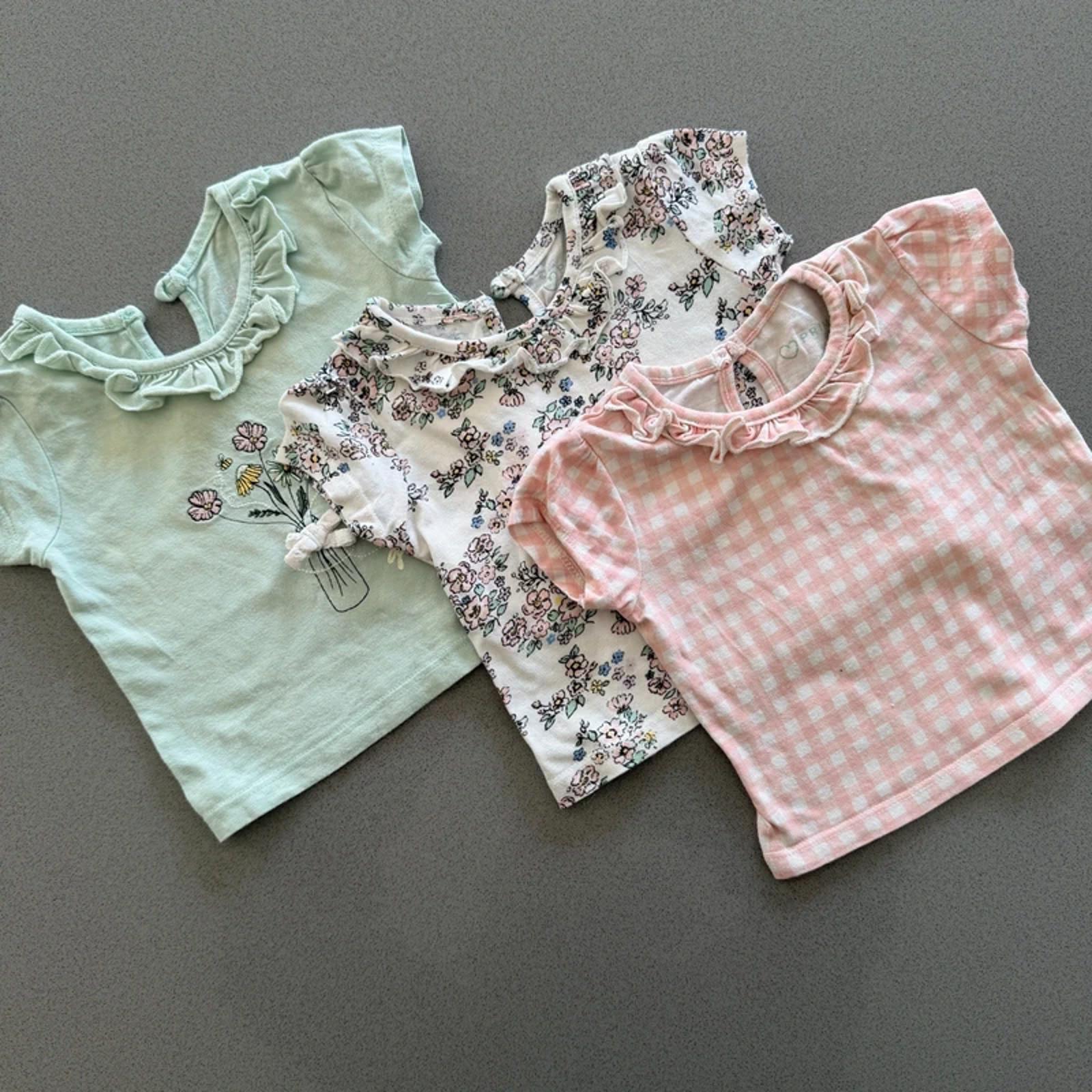 Baby Girl 3-6 months Primark Set 3 Short Sleeve Tops with Ruffles (44 17)