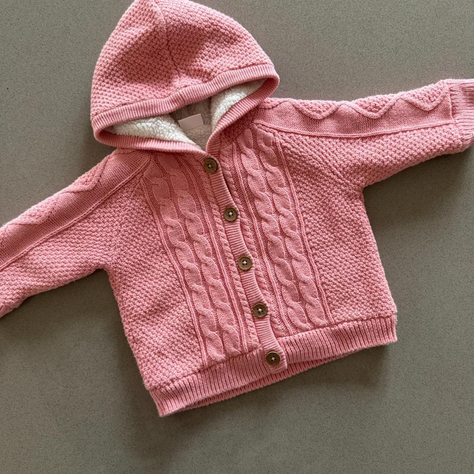 Baby Girl 3-6 months Next Sp Pink Hooded Fleece Lined Cardigan (53 07)