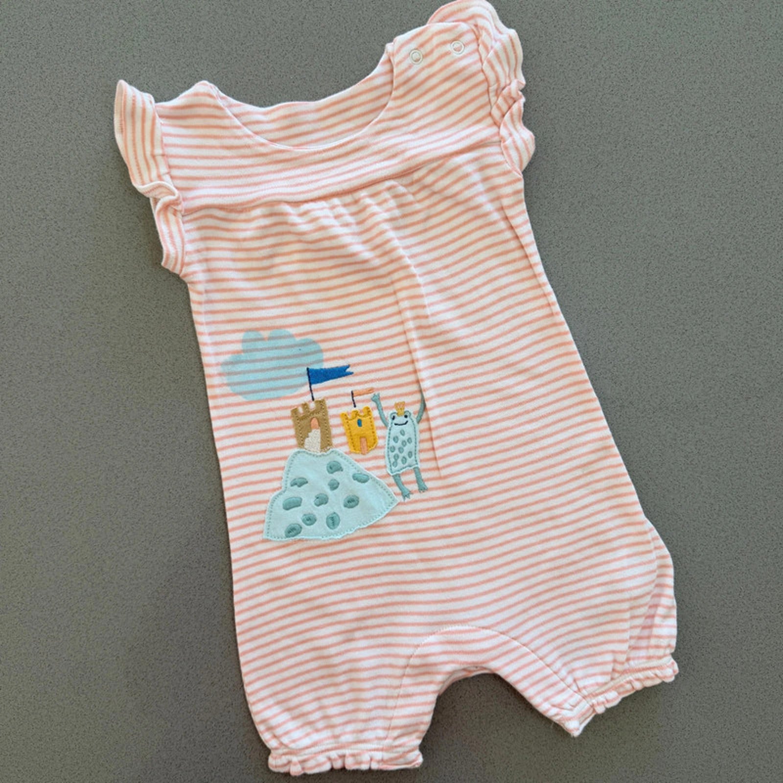 Baby Girl 6-9 months Marks and Spencer Pink Striped Romper Applique  (60 67)