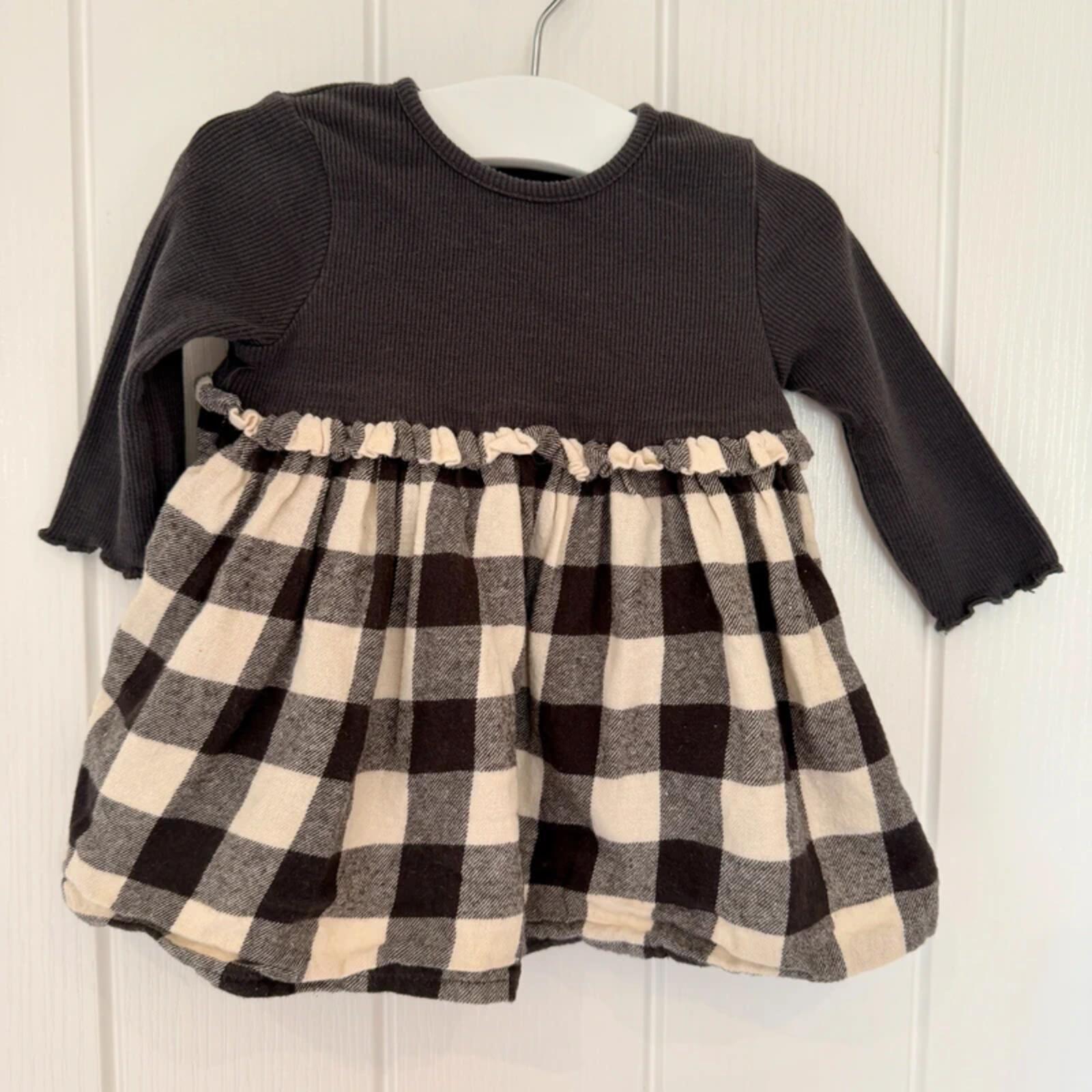 Baby Girl 3-6 months George Black White Long Sleeve Checked Dress (28 19)
