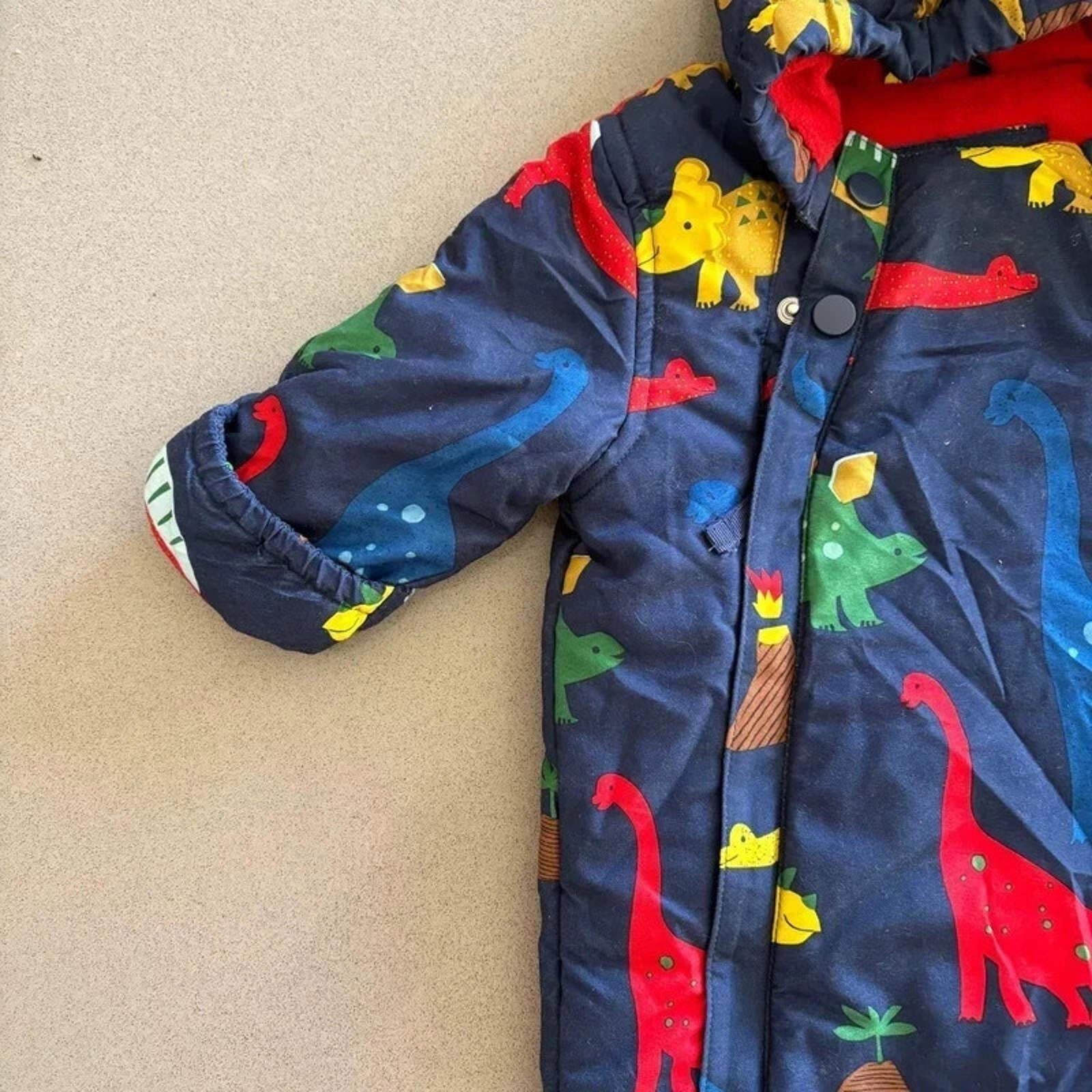 Baby Boy 0-3 months Marks and Spencer Blue Dinosaur Fleece Lined SnowSuit (1834)