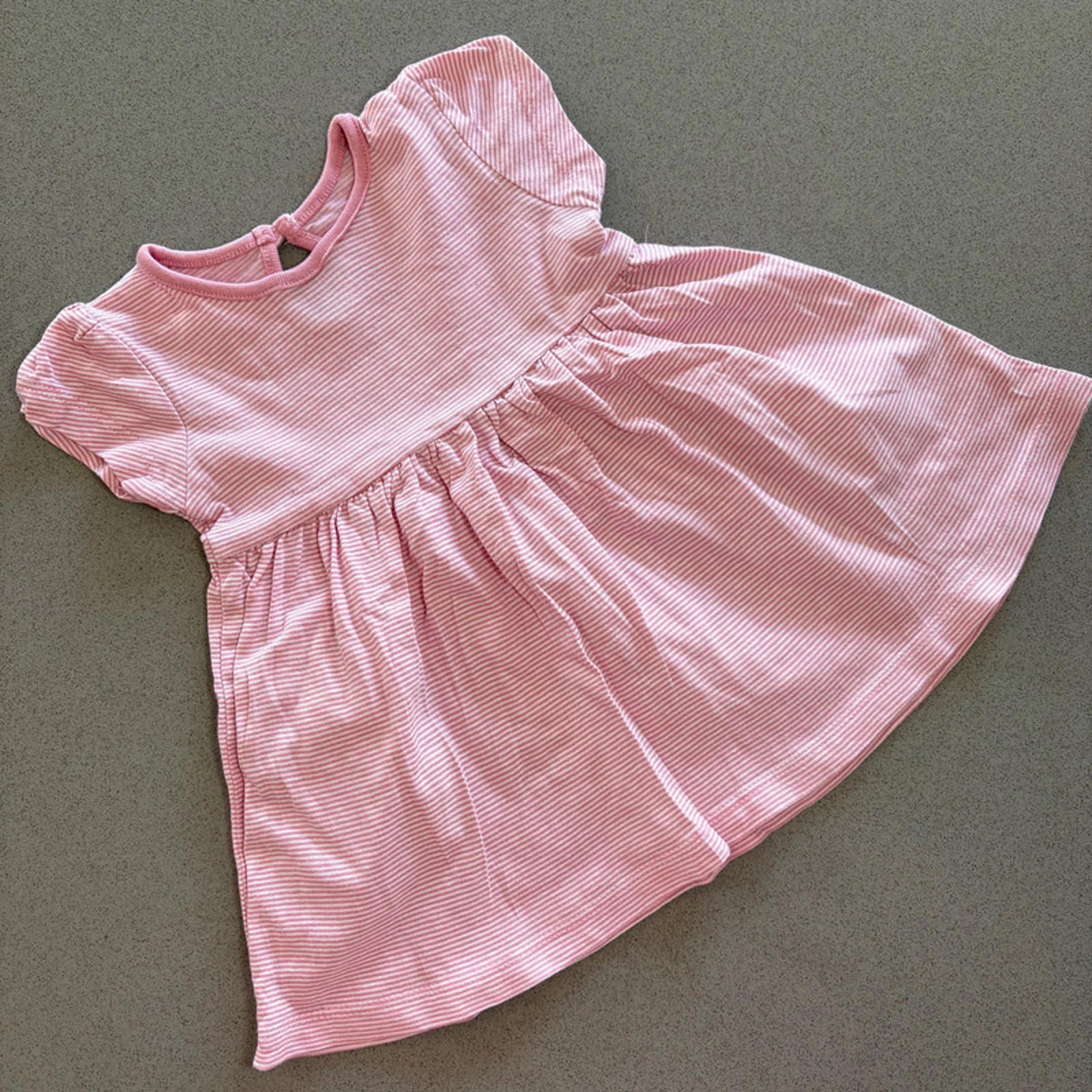 Baby Girl 0-3 months Primark Pink White Striped Cotton Jersey Dress (33 11)