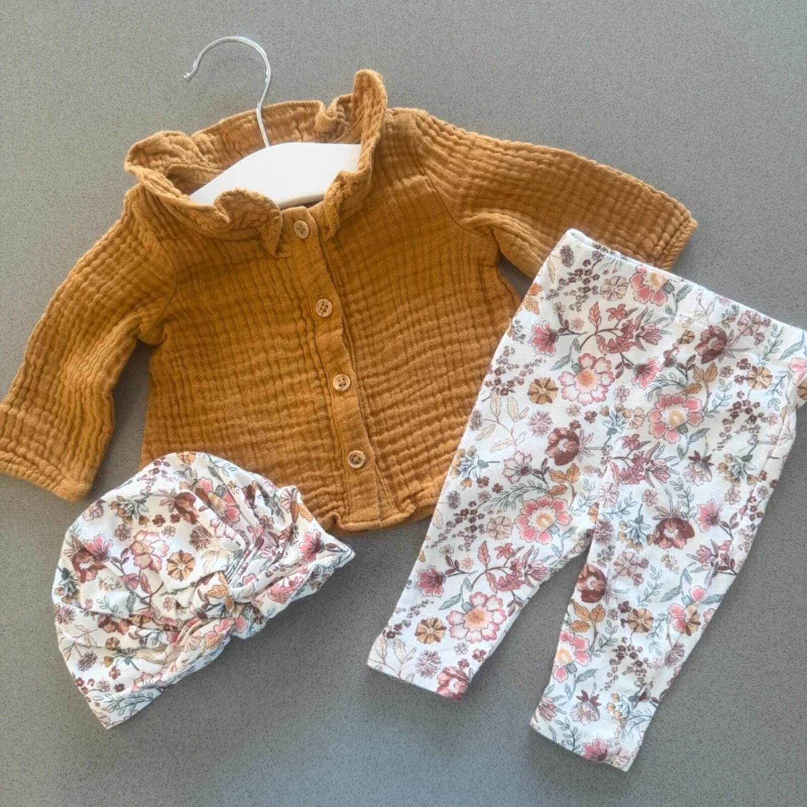 Baby Girl 1 month 4.5 kg TU 3 Piece Floral Seersucker Outfit (19 02)