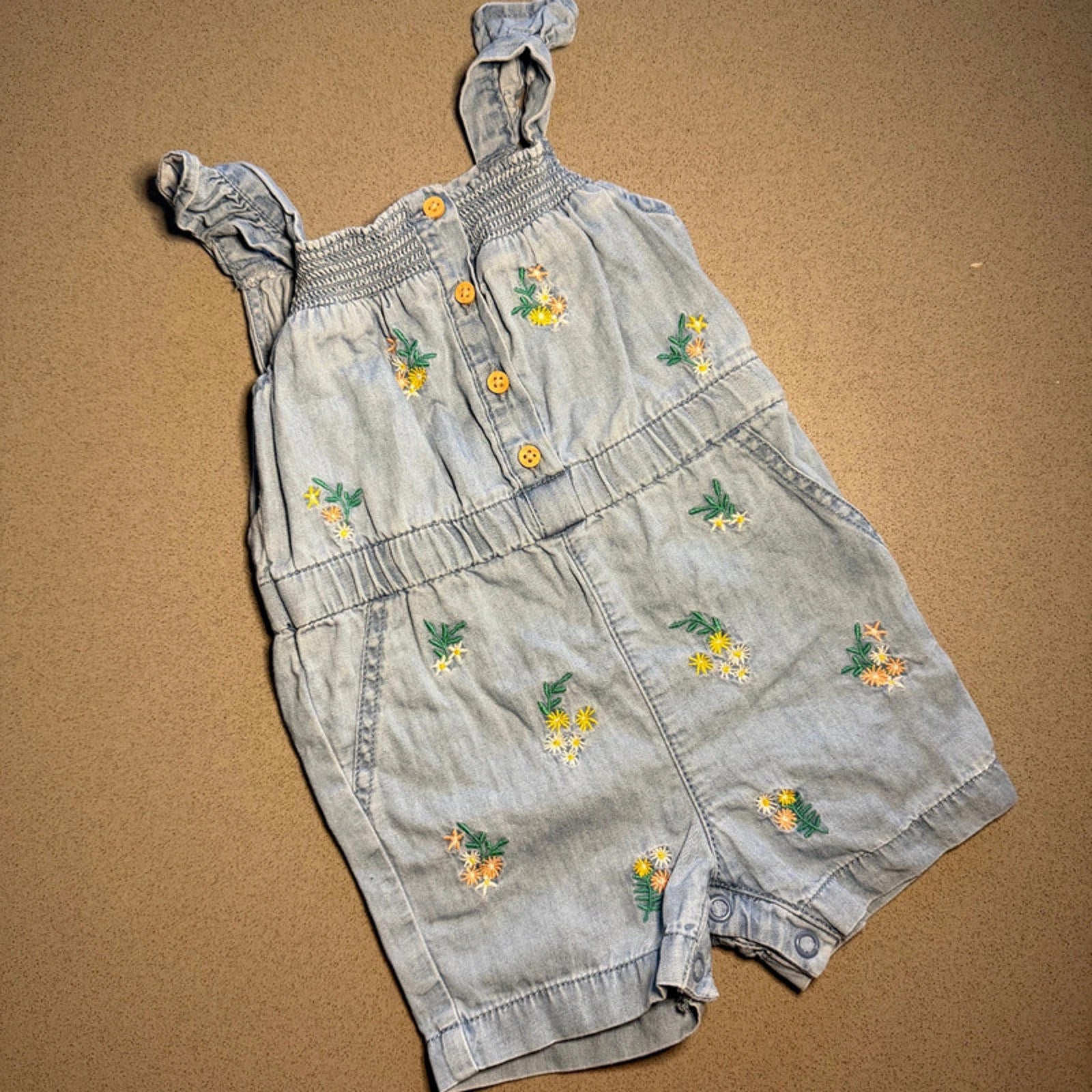 Baby Girl 3-6 months Primark  Chambray Embroidered Strappy Jumpsuit (42 12)
