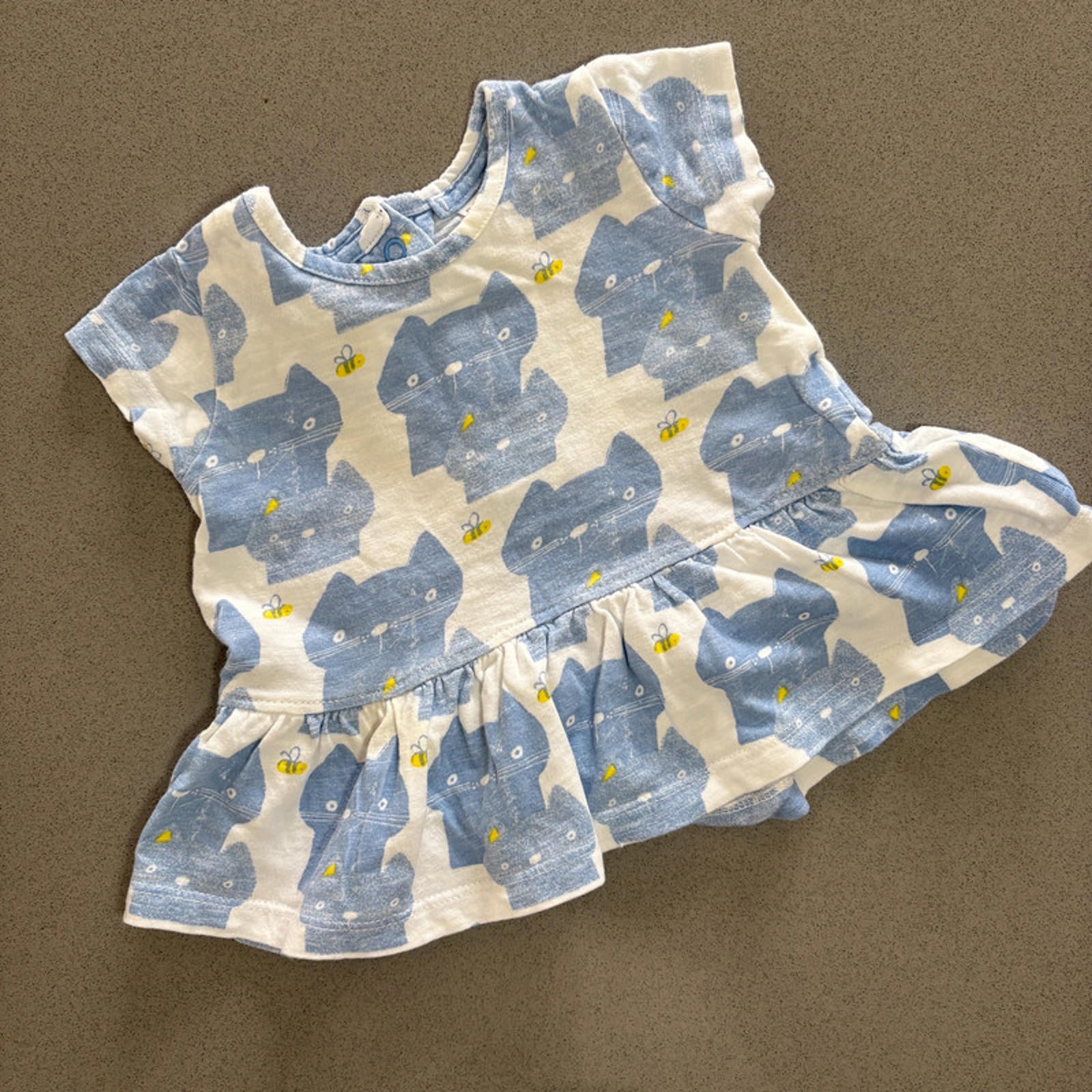 Baby Girl First Size 3.4 kg Next White Blue Cat Short Sleeve Tunic (20 32)