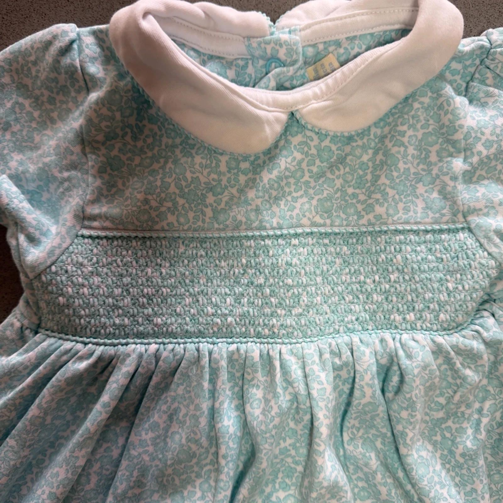 Baby Girl 12-18 months JoJo Maman Bebe Turquoise Collared Dress Smocked (49 34)