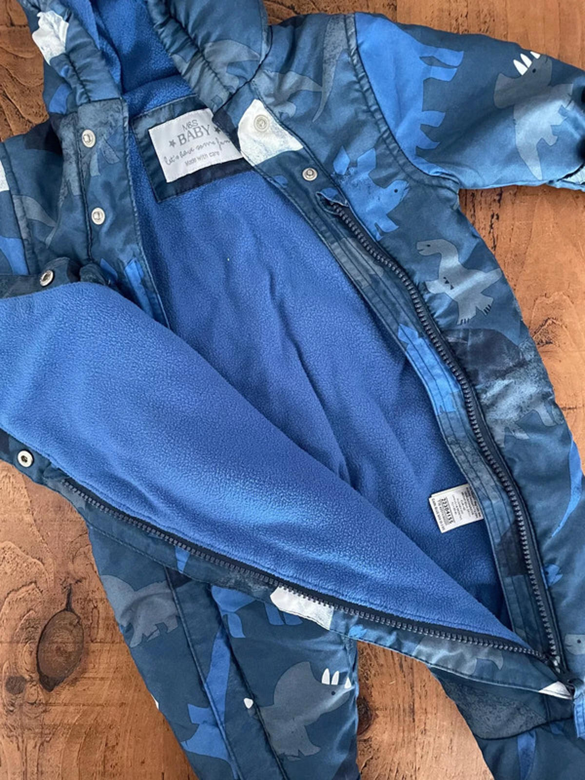 Baby Boy 0-3 months Marks and Spencer Blue Dinosaur Hooded Snowsuit  (54 31)