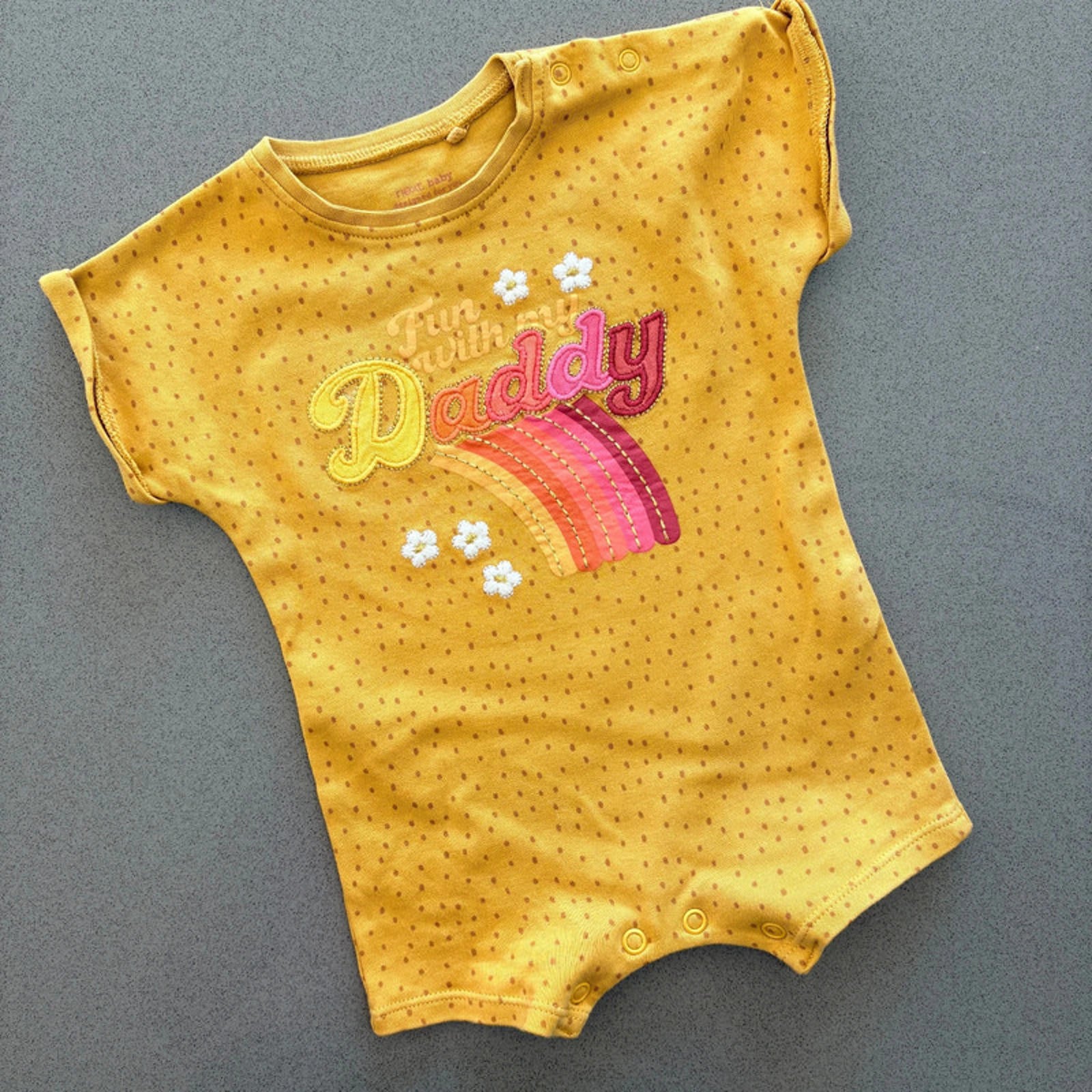 Baby Girl 0-3 months Next Mustard Embroidered Fun With My Daddy Romper (33 18)