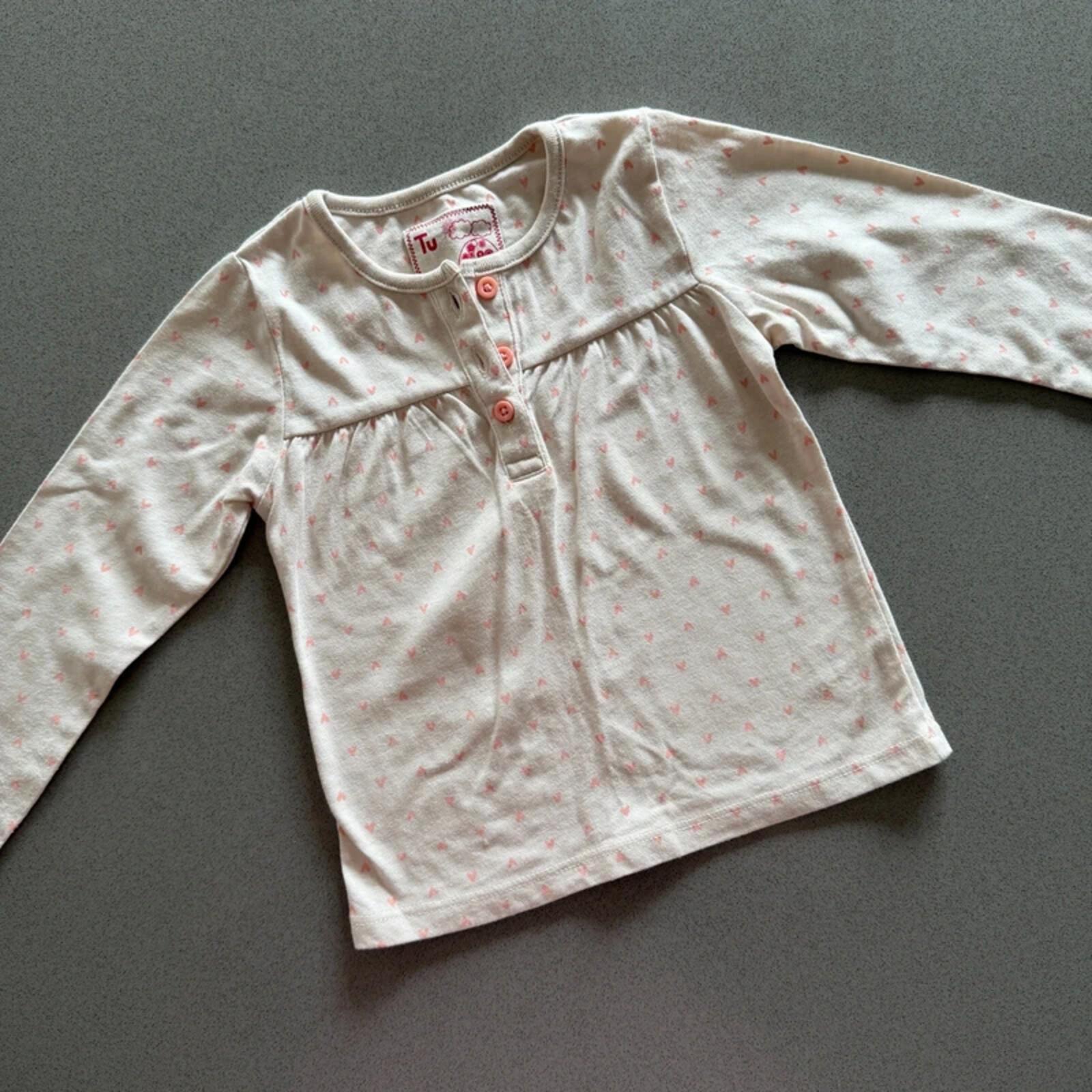 Baby Girl 12-18 months TU Cream Pink Heart Long Sleeve Tunic Top (44 06)