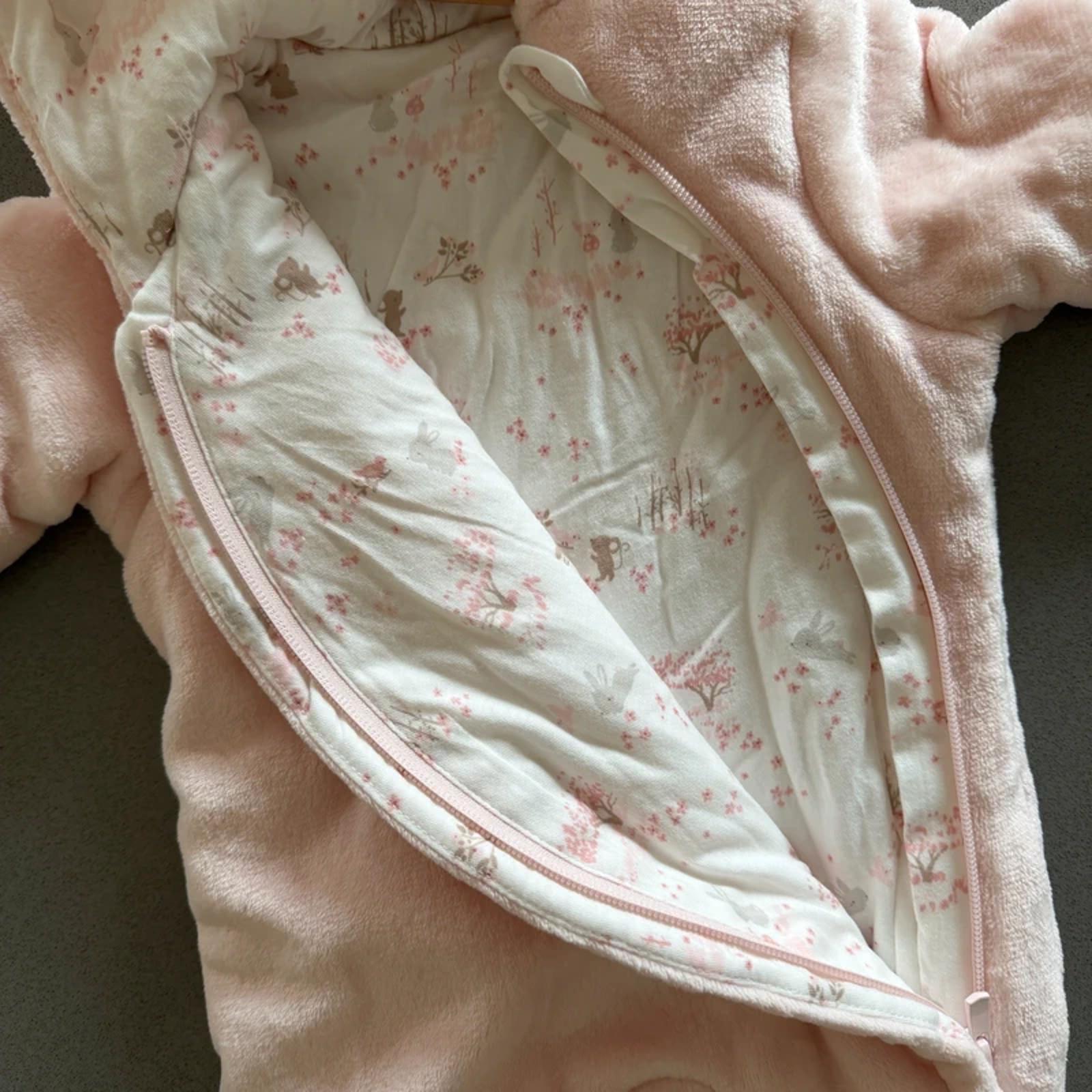 Baby Girl 3-6 months Mothercare Pink Furry Bunny Hooded Snowsuit BNWT (38 28)