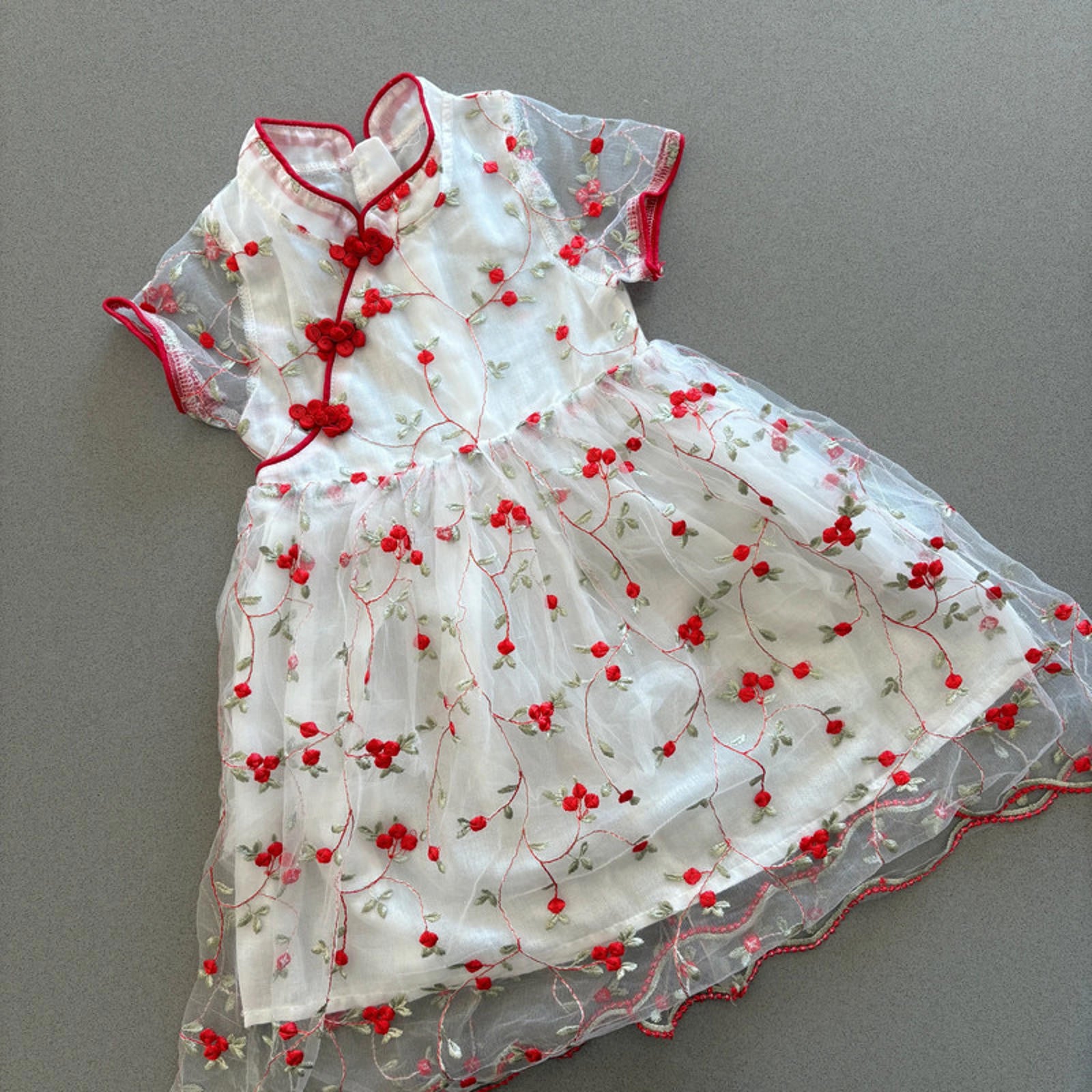 Girl age 3 White Red Oriental Style Party Occasion Dress (52 23)