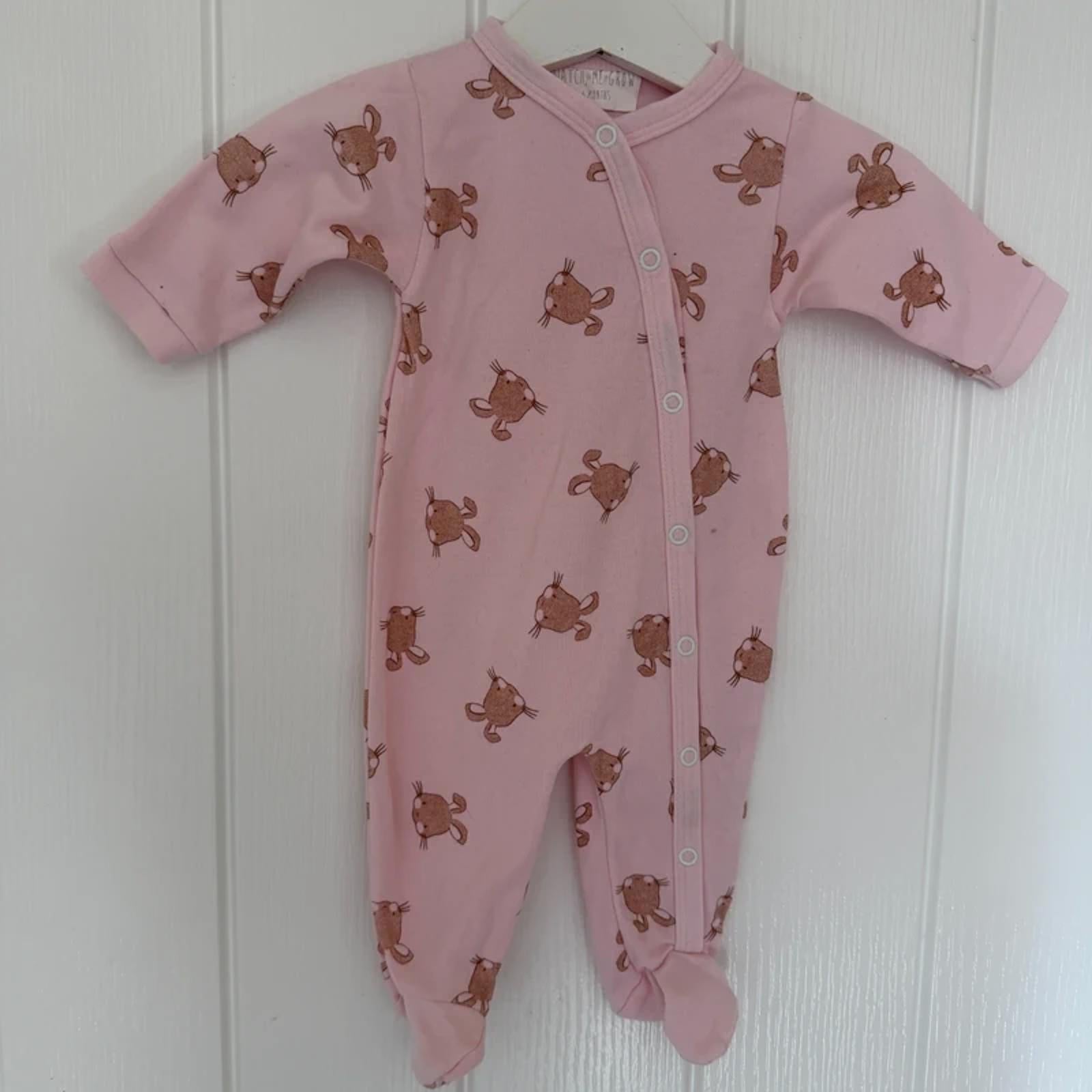 Baby Girl 3-6 months Watch Me Grow Pink Bunny Sleepsuit Babygrow (21 07)