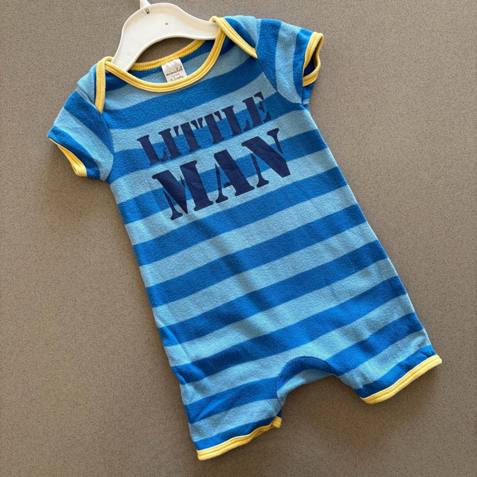 Baby Boy 0-3 months Mini Club Blue Striped Short Romper Little Man (33 10)