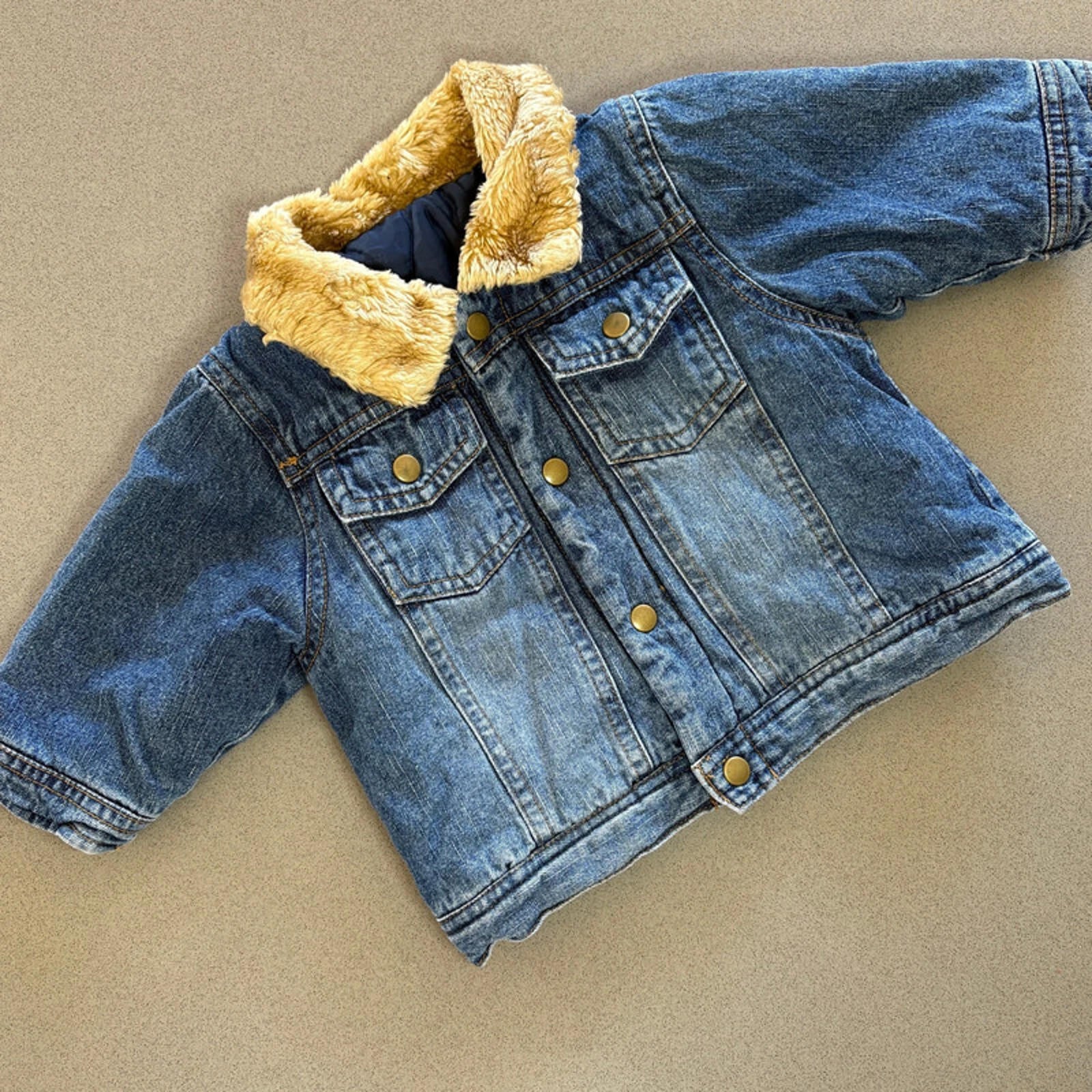 Baby Girl 3-6 months Mothercare Lined Denim Jacket with Faux Fur Collar (42 29)