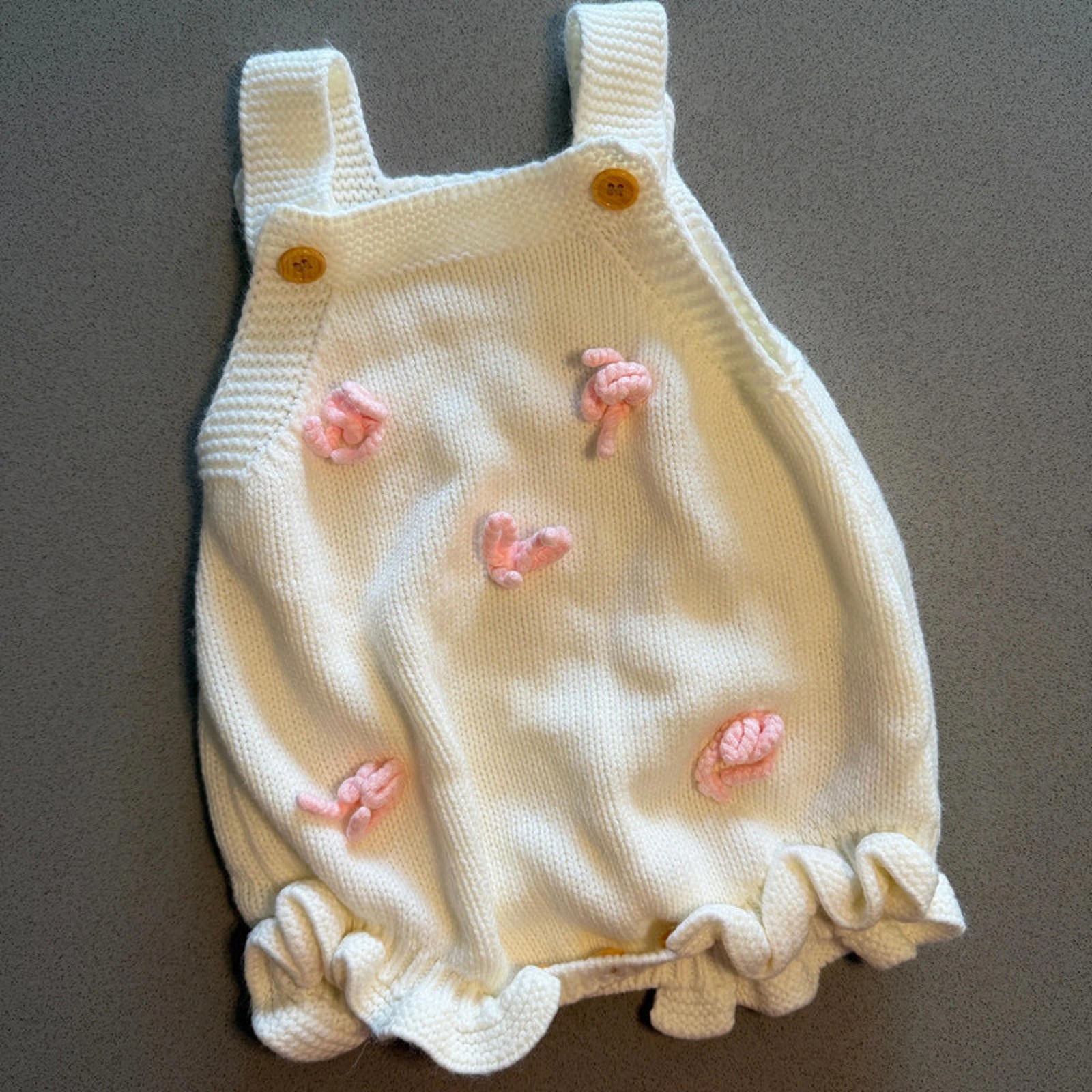 Baby Girl 3-6 months Shein Cream Knitted Romper with bows (17 05)