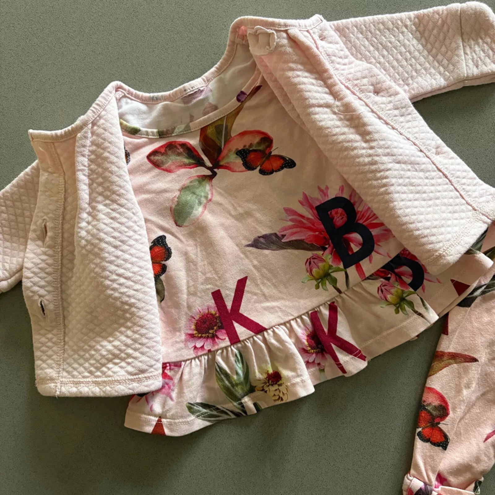 Baby Girl 0-3 months Ted Baker Pink Floral Jacket Dress  Leggings Outfit(41 03)