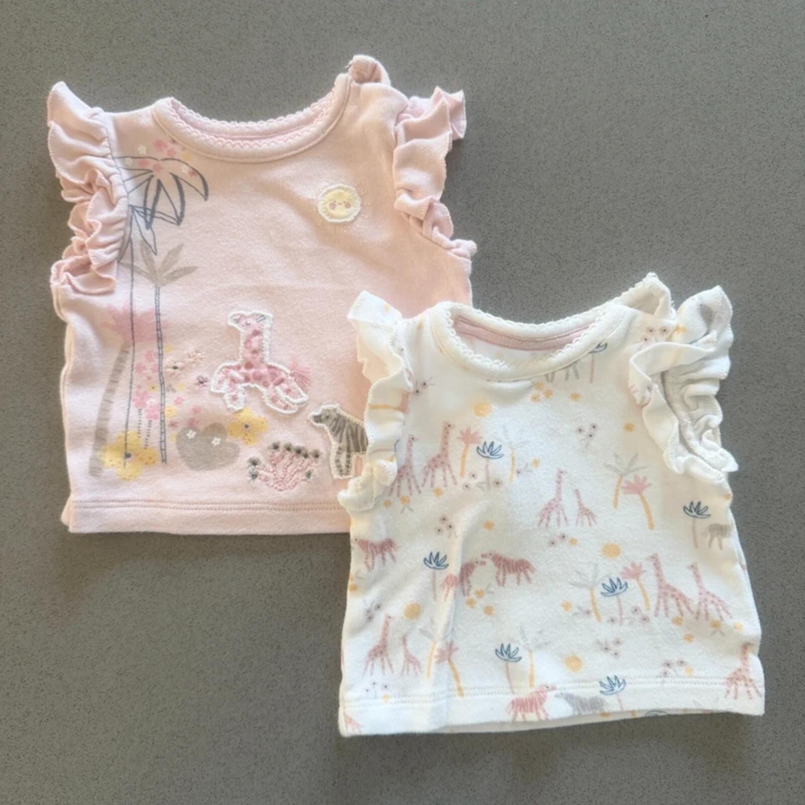 Baby Girl Newborn Mothercare Set 2 Sleeveless Leggings Outfits Pink White Animals (25 01)