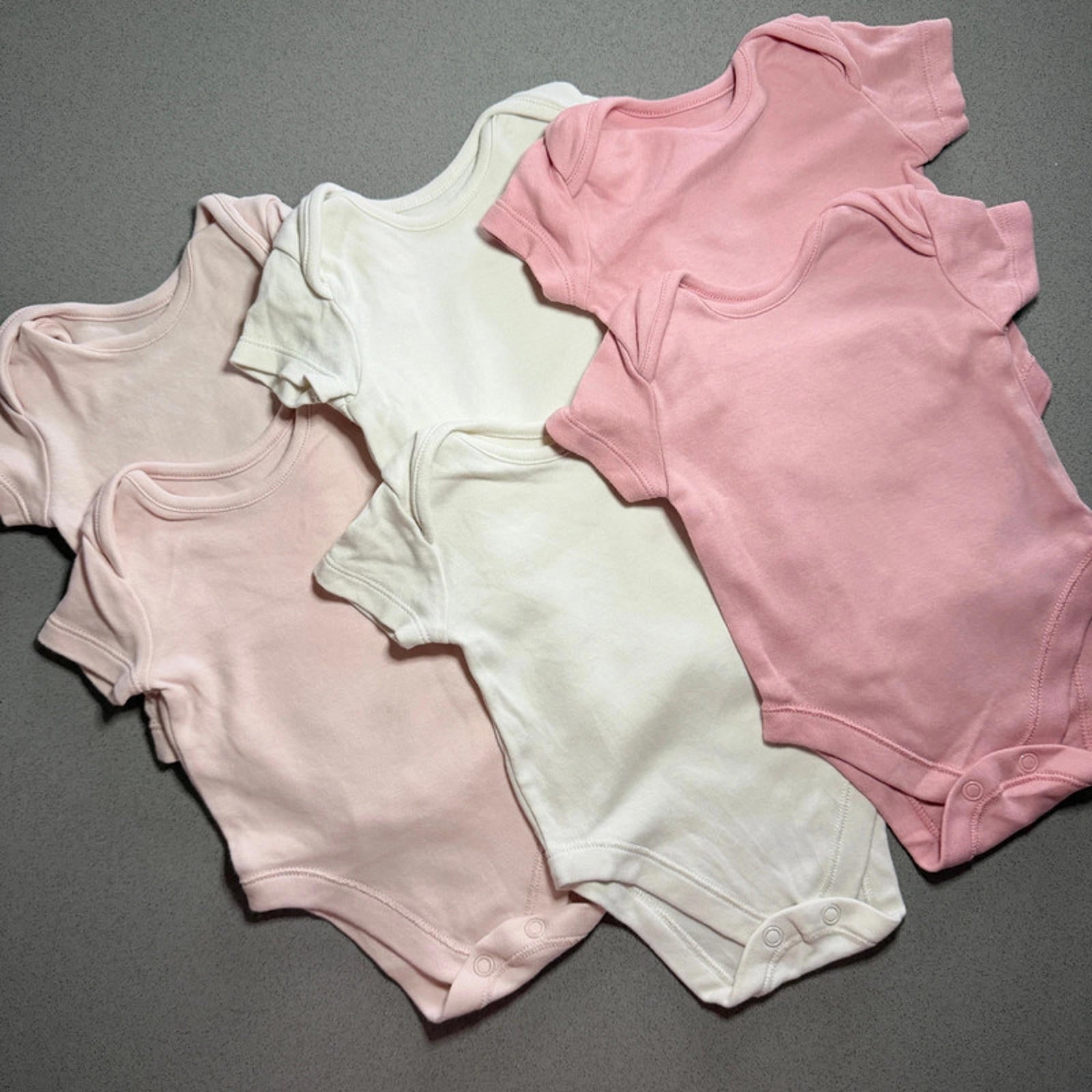Baby Girl First Size 4.1 kg Set 6 Pink White Short Sleeve Bodysuits (17 20)