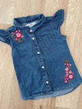 Baby Girl 9-12 months Denim Co Blue Collared Shirt with Floral Applique (24 17)
