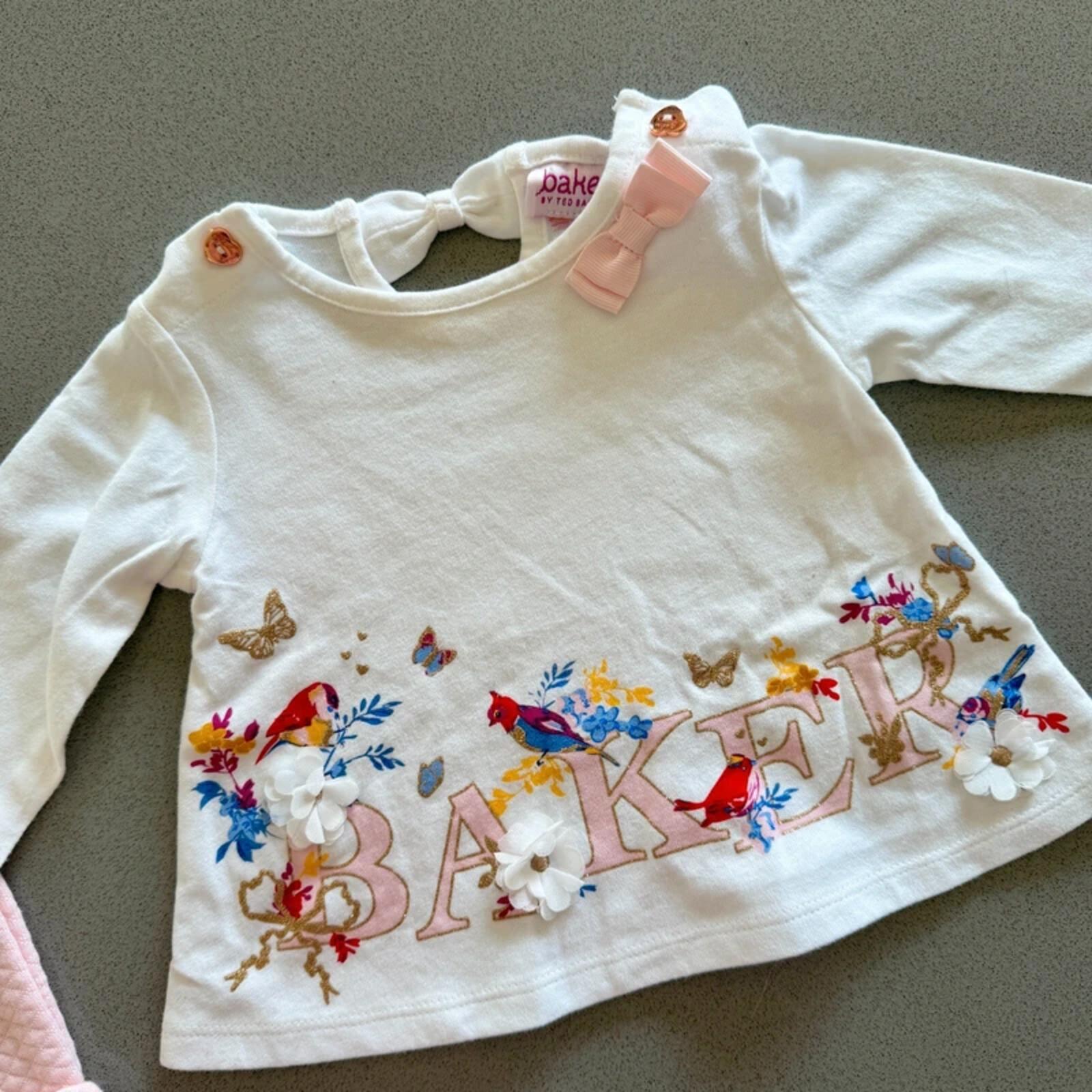 Baby Girl 0-3 months Ted Baker White Pink Embellished 2 Piece Trouser Outfit (50 12)