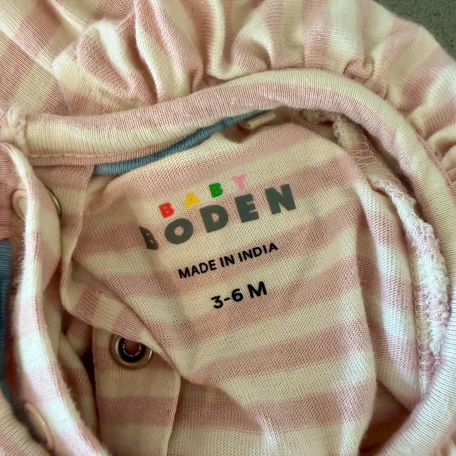 Baby Girl 3-6 months Boden 2 Piece Applique Bunny Striped Outfit (57 34)