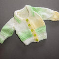 Baby Girl Newborn Green White Collared Hand Knit Cardigan (55 34)