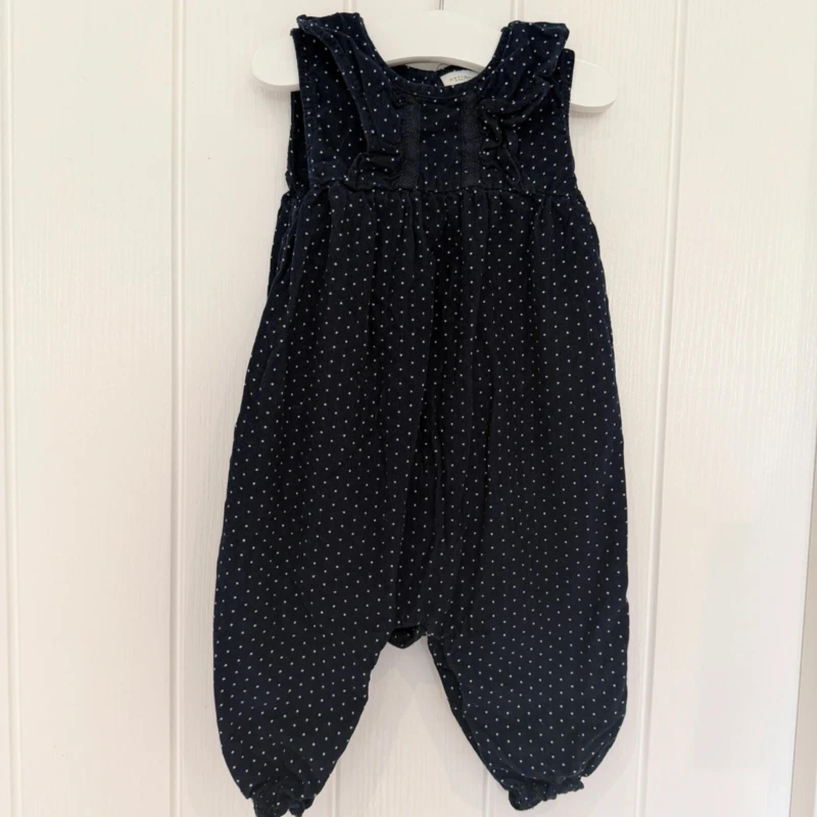 Baby Girl 6-9 months Next Navy Blue Spotty Needlecord Romper (25 06)