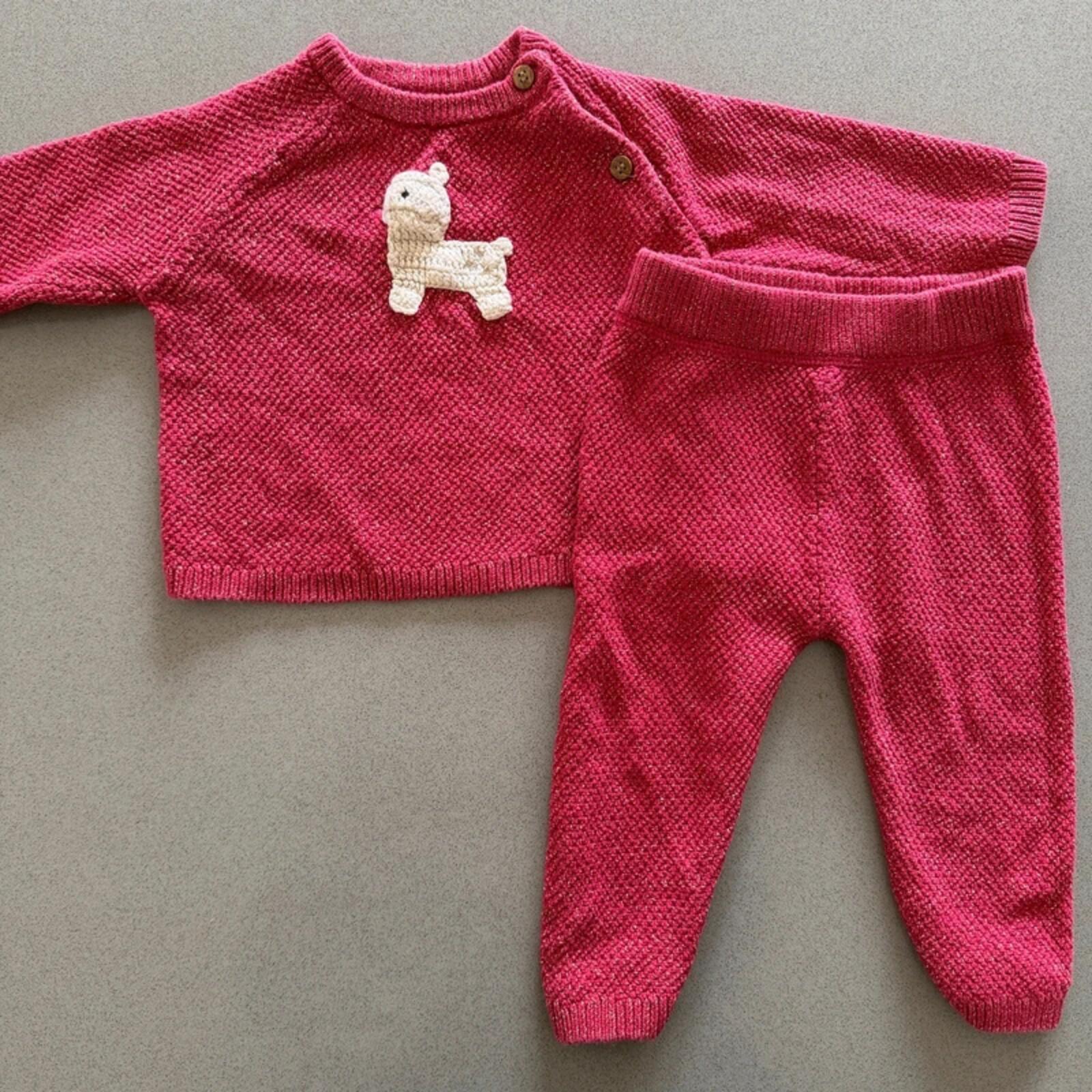 Baby Girl 9-12 months Mothercare Burgandy Gold Alpaca Knitted Outfit (16 21)