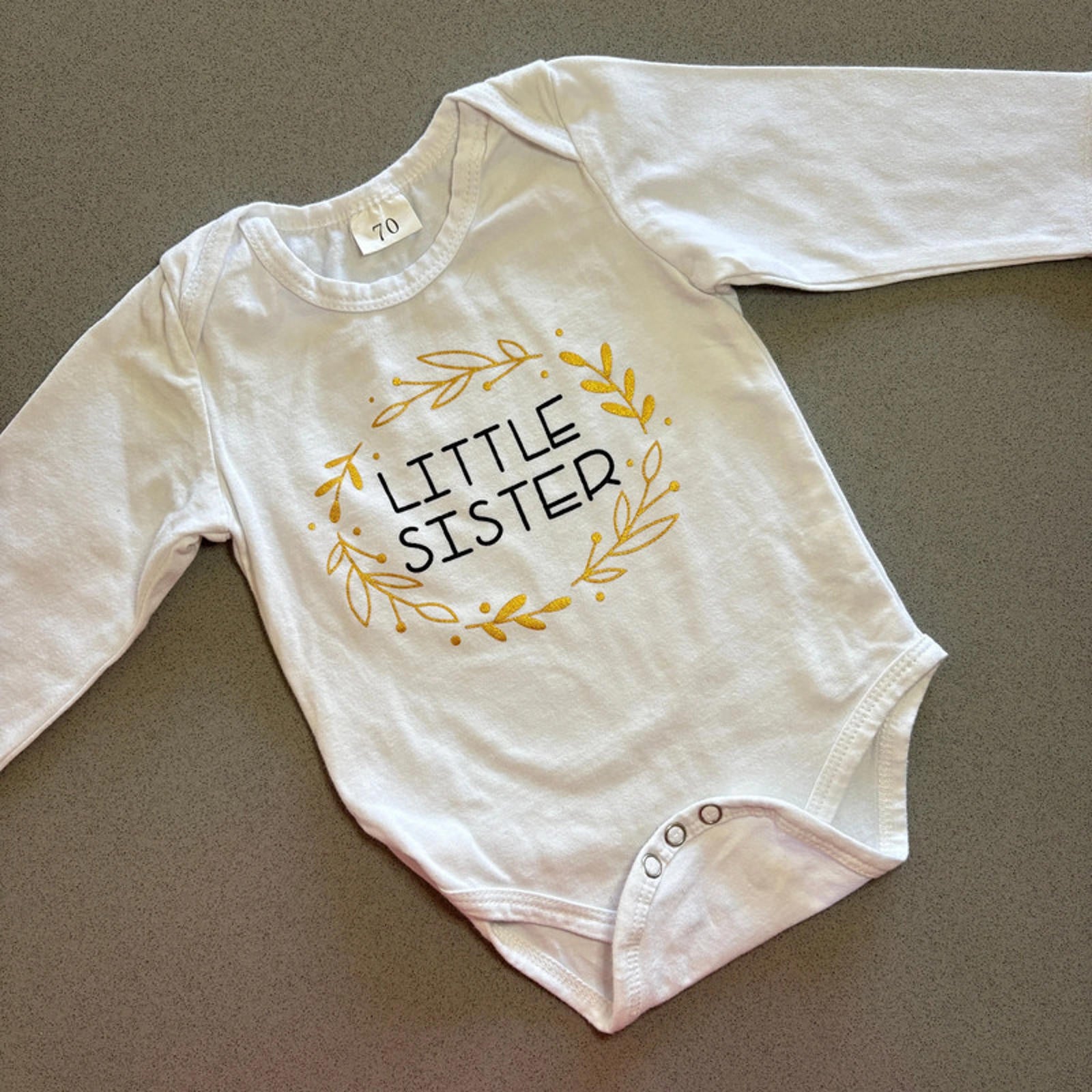 Baby Girl 6 months (70) White Long Sleeve Little Sister Bodysuit (53 09)