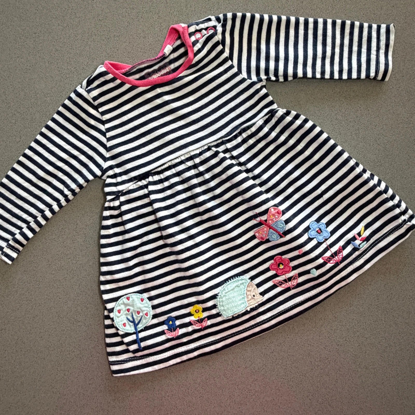 Baby Girl 0-3 months Blue Zoo Blue Striped Applique Hedgehog Dress (41 14)