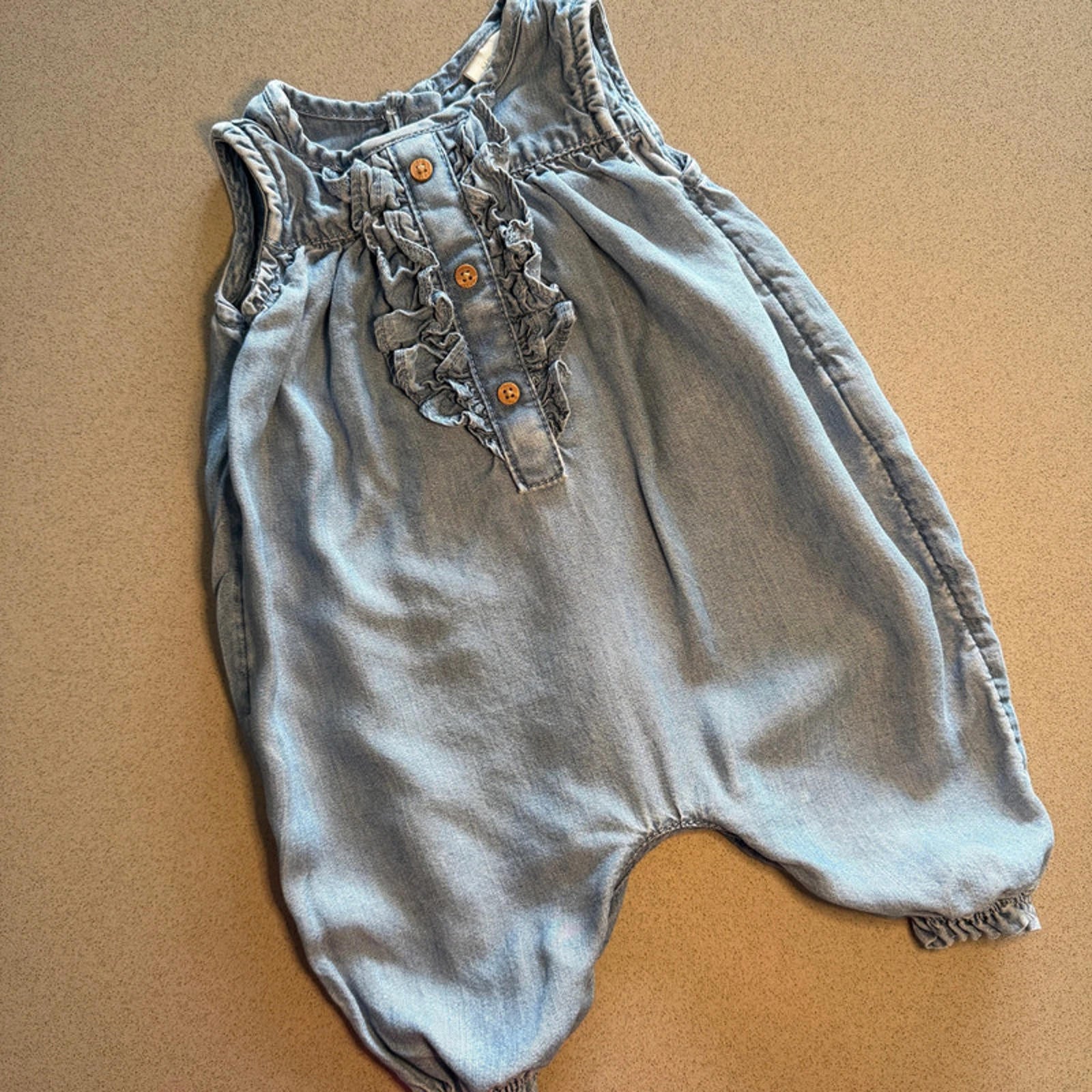 Baby Girl 0-3 months Next Blue Chambray Summer Romper with Ruffles (60 05)
