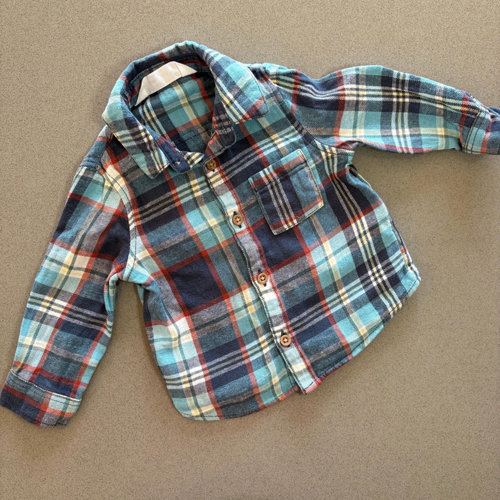 Baby Boy 6-9 months Blue Check Brushed Cotton Collared Shirt (30 06)